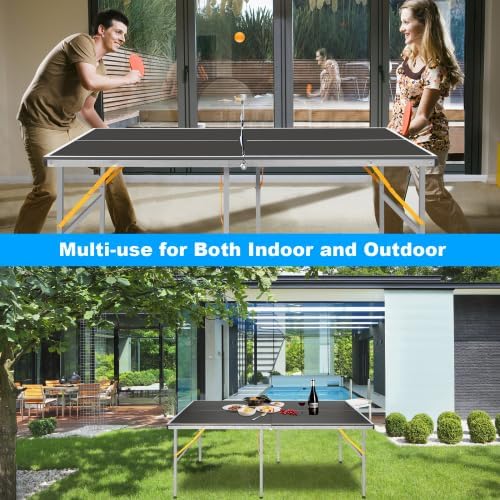 4.5FT/6FT/8FT Mid-Size Table Tennis Table Ping-Pong Table Set Foldable & Portable Table Indoor Outdoor for Family Game