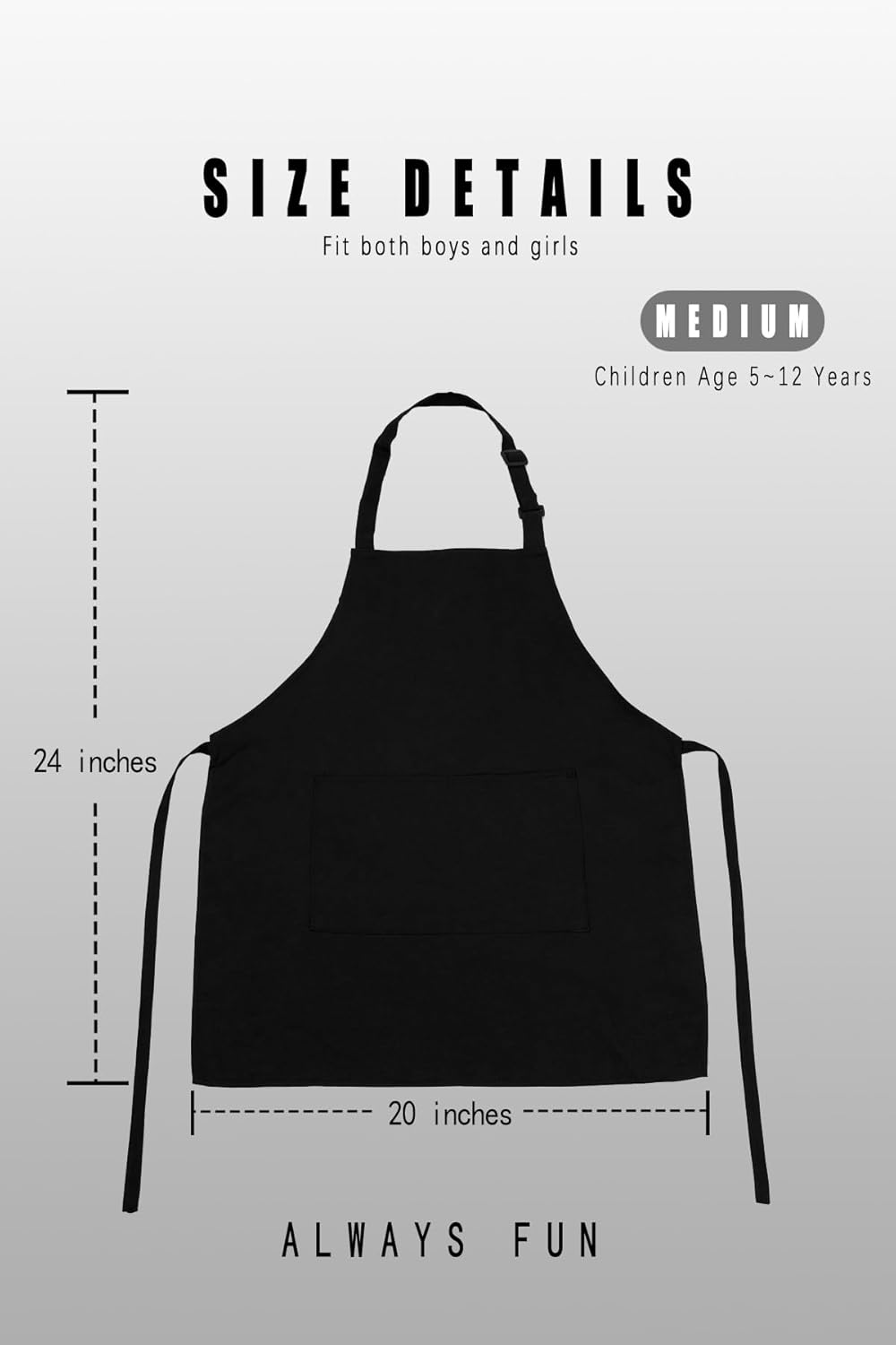 Kid Apron Adjustable Strap with 2 Pockets Painting Cooking Craft Backing Unisex Age 5-12