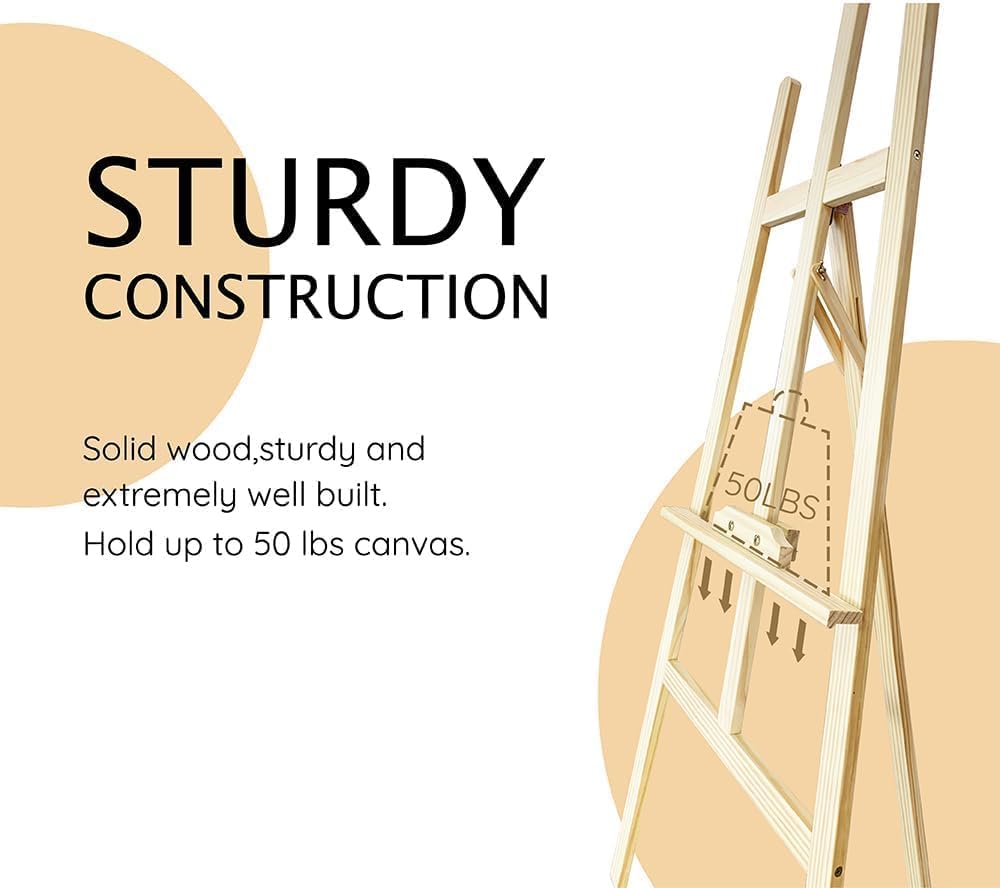Wooden Painting Easel Stand, Adjustable&Folds Flat for Storage, Ideal for Painting, Office Presentations, Posters, Signage