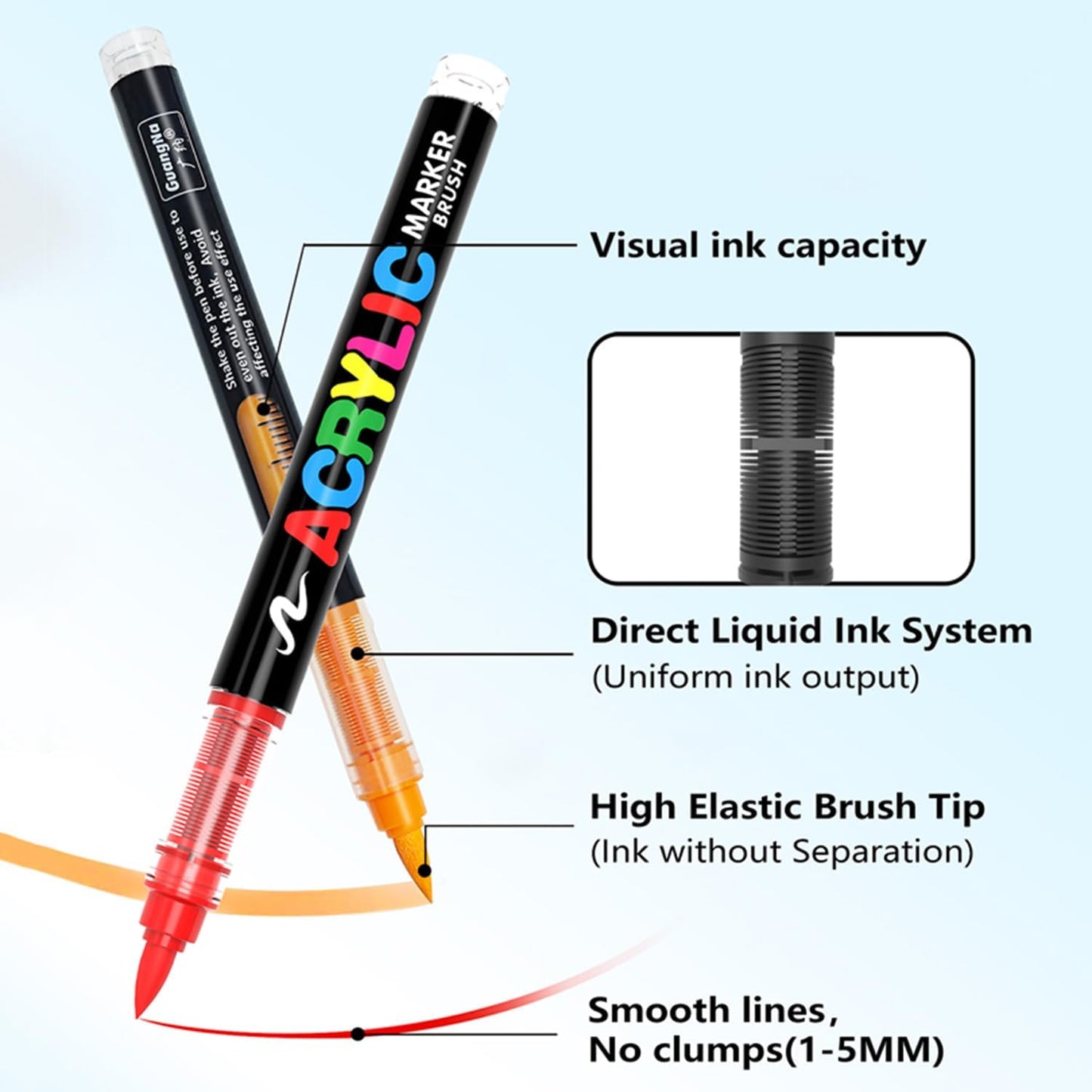 Acrylic Paint Markers Pens, 12 Vivid Colors Acrylic Markers Set,Direct Liquid Type, Stackable Color, Odorless Soft Head,Markers for School,Tooli Art ,Fabric & Creative Crafts (12)