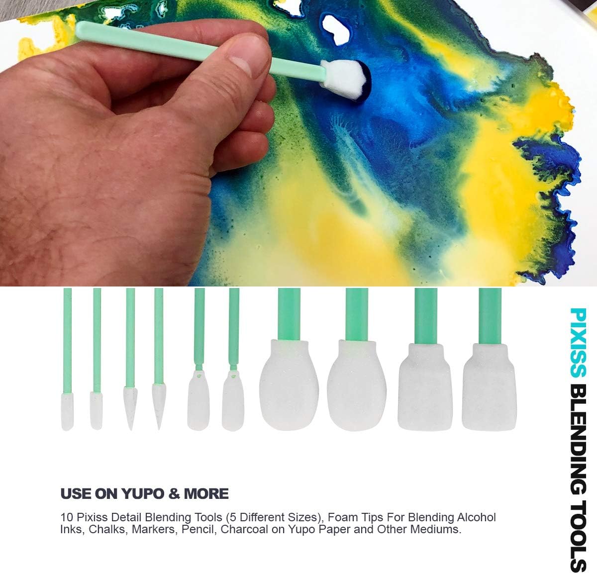 Greens Alcohol Inks Set | Tim Holtz Alcohol Inks Shades of Green 7-Pack | Willow, Citrus, Bottle, Oregano, Meadow, Limeade, Botanical | 10 Pixiss Alcohol Ink Blending Tools