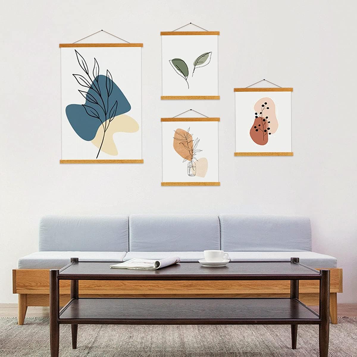 Ywlake Magnetic Poster Hanger, 20x28 20 x 30 20x24 Poster Frame Wood Wooden Magnet Print Posters Dowel Scroll Hanger Hangers Hanging Kit for Walls Map Canvas Artwork (Teak Wood,20")