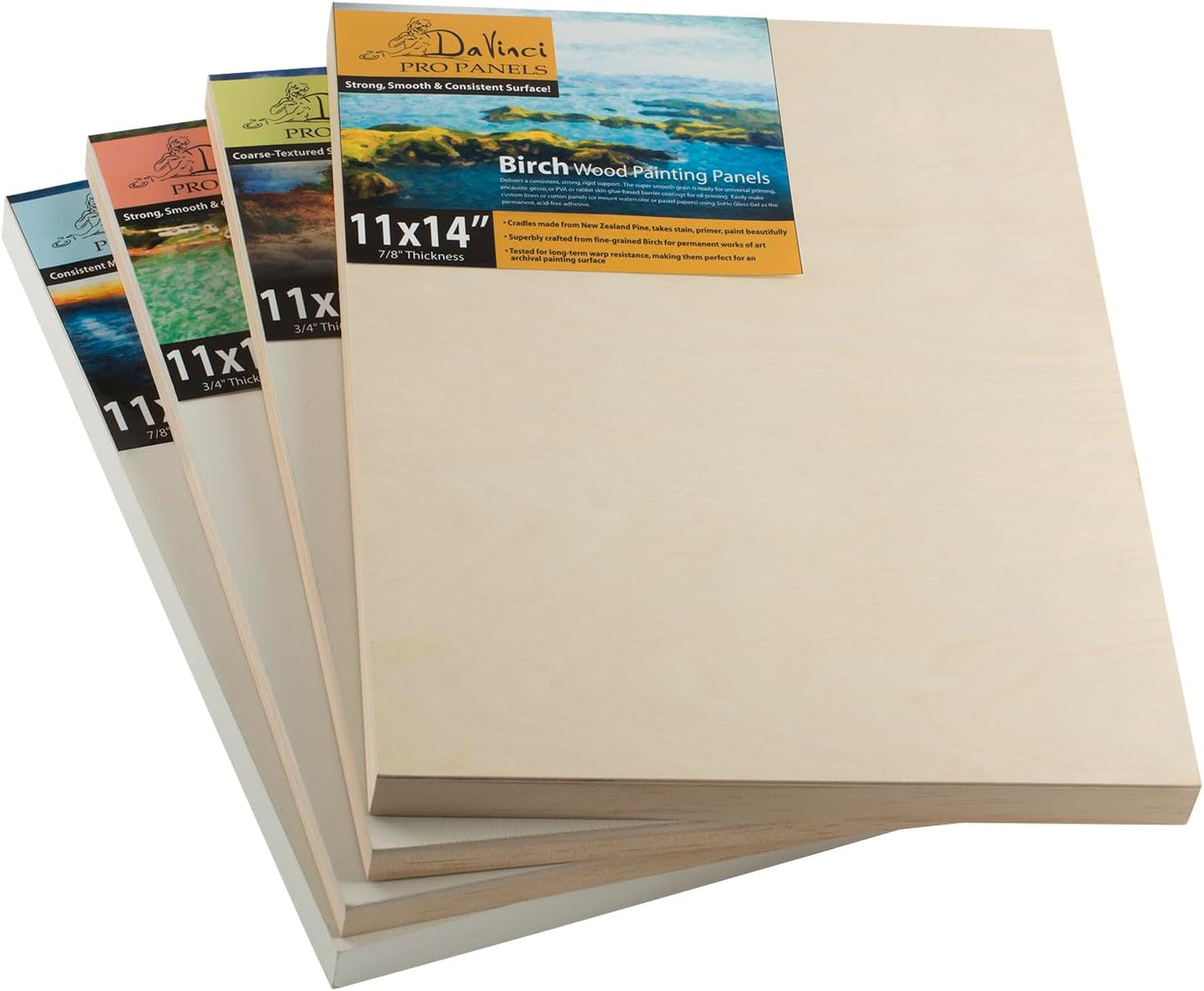 DaVinci Wood Panel Da Vinci Pro Ultra Smooth Gesso Panels 3/4inchinch Panel (Single) 12x16inchinch - 4 Pack