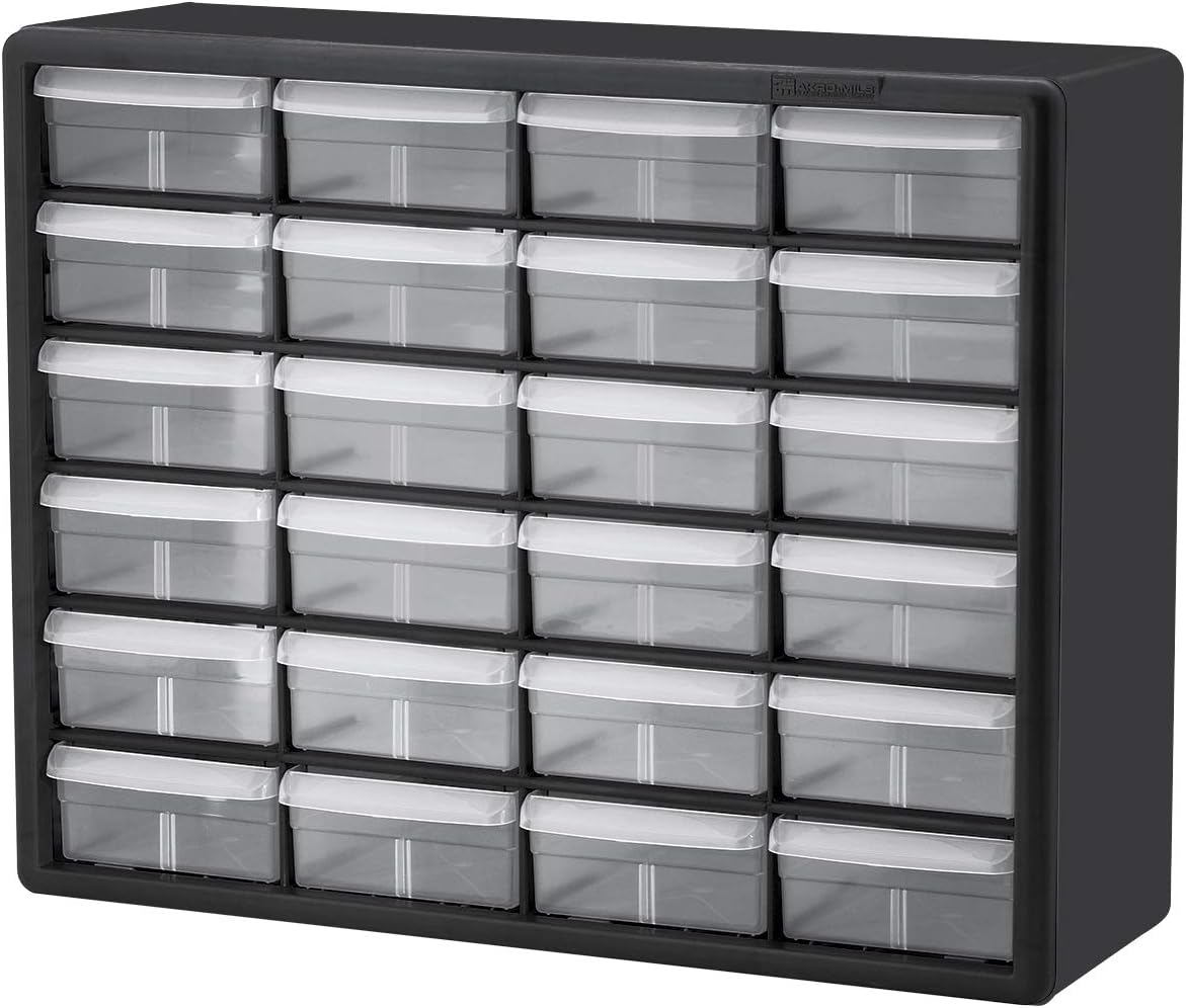 Akro-Mils 10124 24 Drawer Plastic Parts Storage Hardware and Craft Cabinet, 20-Inch x 16-Inch x 6.5-Inch, Black
