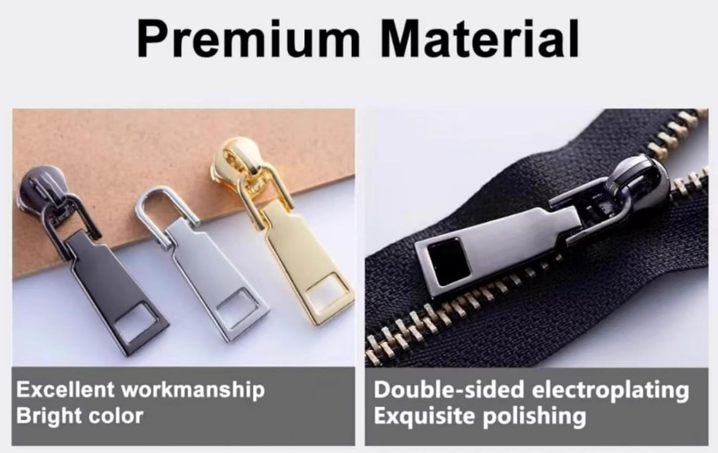 AKTIOIN Metal Zipper Repair Kit for Jackets, Luggage, Bags, Backpack, No Sewing Required Detachable Zip Heads Zipper Pull Replacement (Black, #5-2pcs)