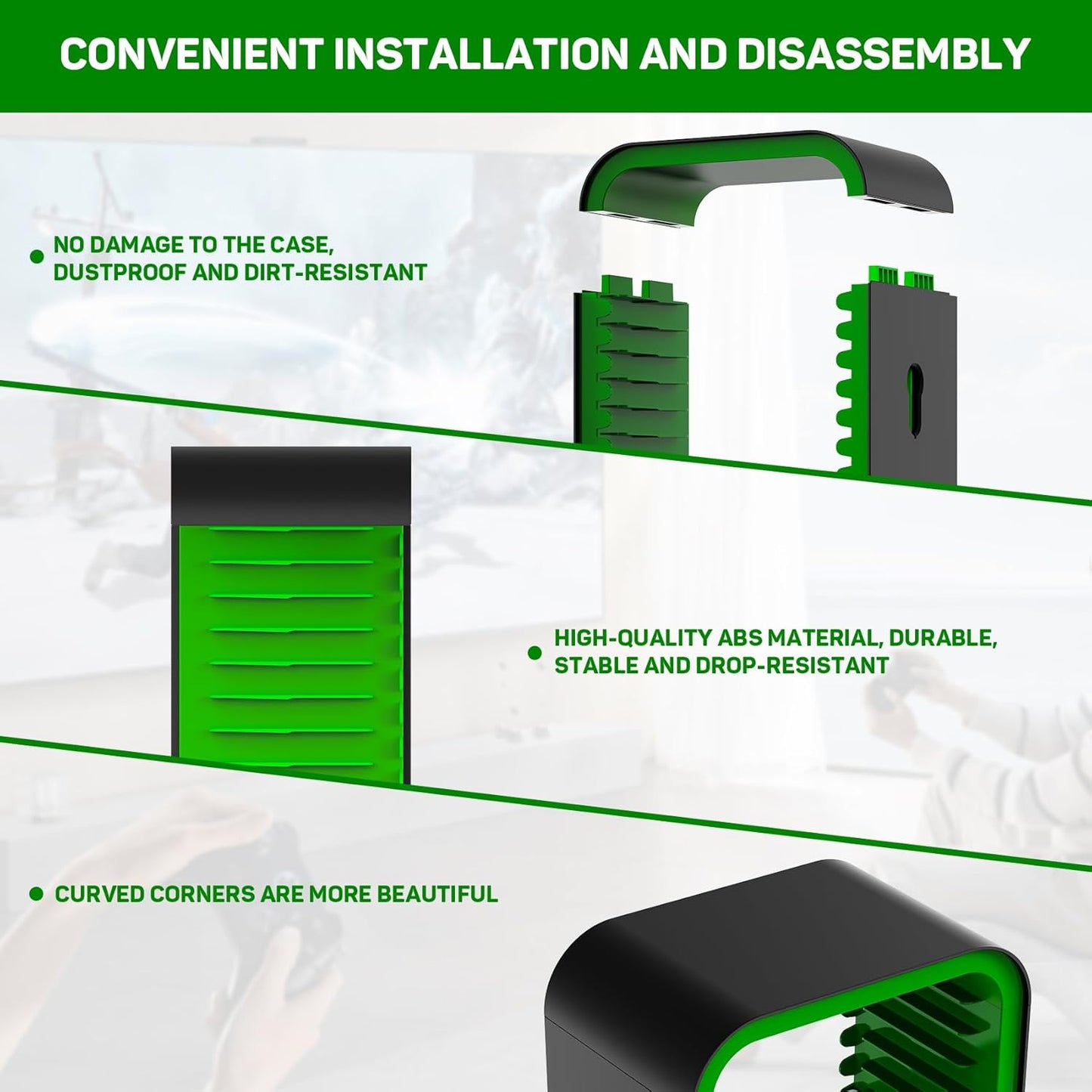 wigmoa OYO-1【15.8INCH】 game Storage Tower Compatible with PS5/ Xbox Series S & X/Switch, Universal Video Games Discs Organizers 18 PCS with 4 Controllers Holder, Game Disk Box Stand. (Black/Green)