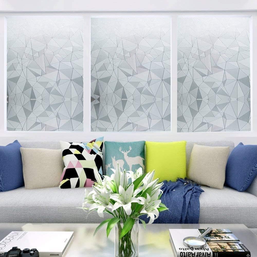 Niviy 3D No Glue Static Cling Window Films Privacy Cut Glass Window Sticker for Bathroom Office Kitchen Window Decor 17.7"x 157.4"