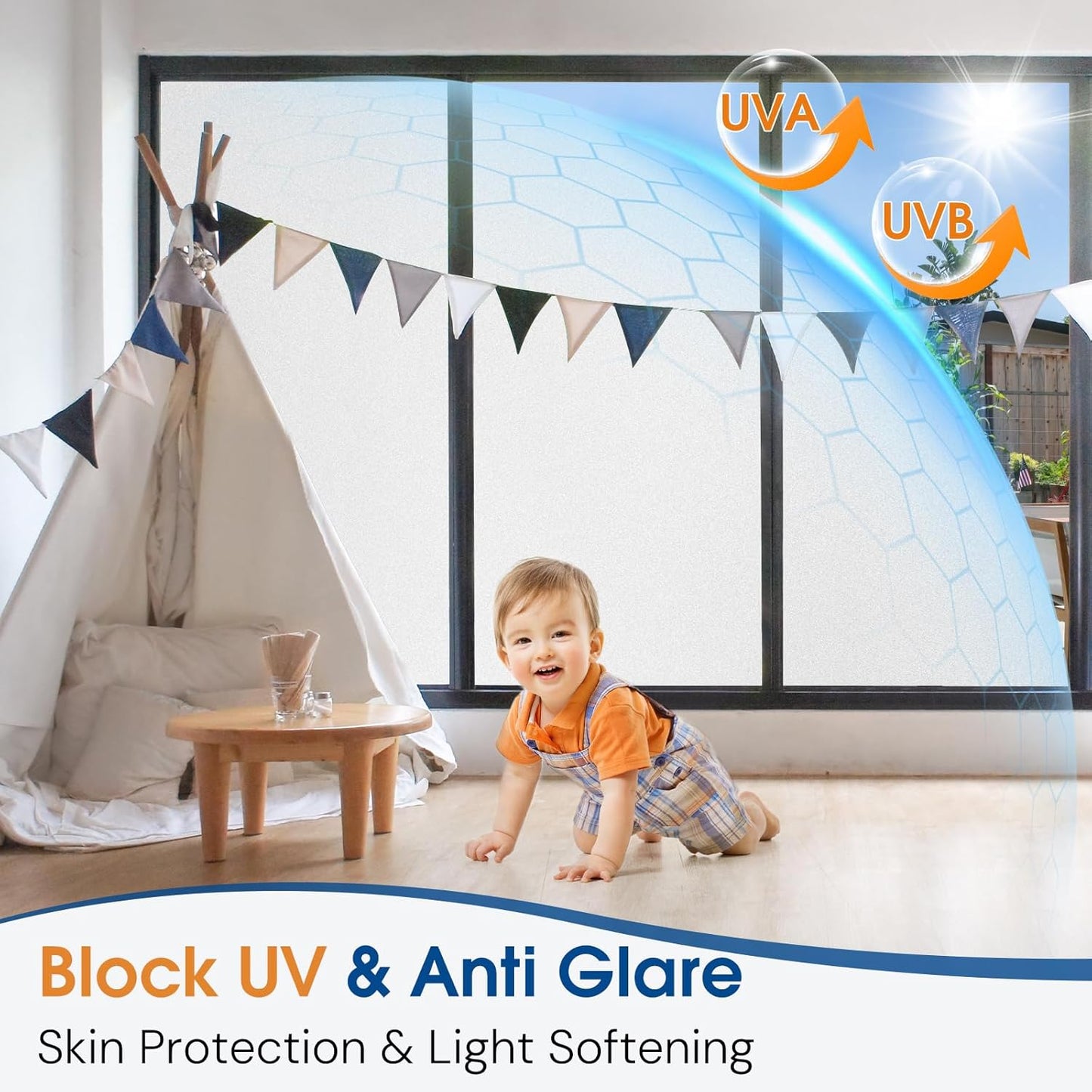 Homein Frosted Glass Window Privacy Film with Tools UV Blocking Privacy Film for Glass Windows, Static Cling No Glue Removable Reusable Anti Glare for Home Day and Night, Pure 17.5x157.4 inch