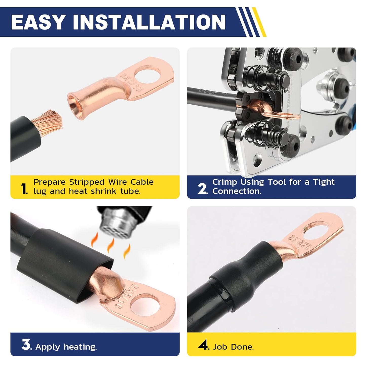 haisstronica 10pcs 6 AWG - #10 Battery Cable Lugs, Heavy Duty Copper Wire Lugs with 10pcs 3:1 Adhesive Heat Shrink Tubing, 6 Gauge Wire Connectors Battery Terminal Connectors, Battery Cable Ends