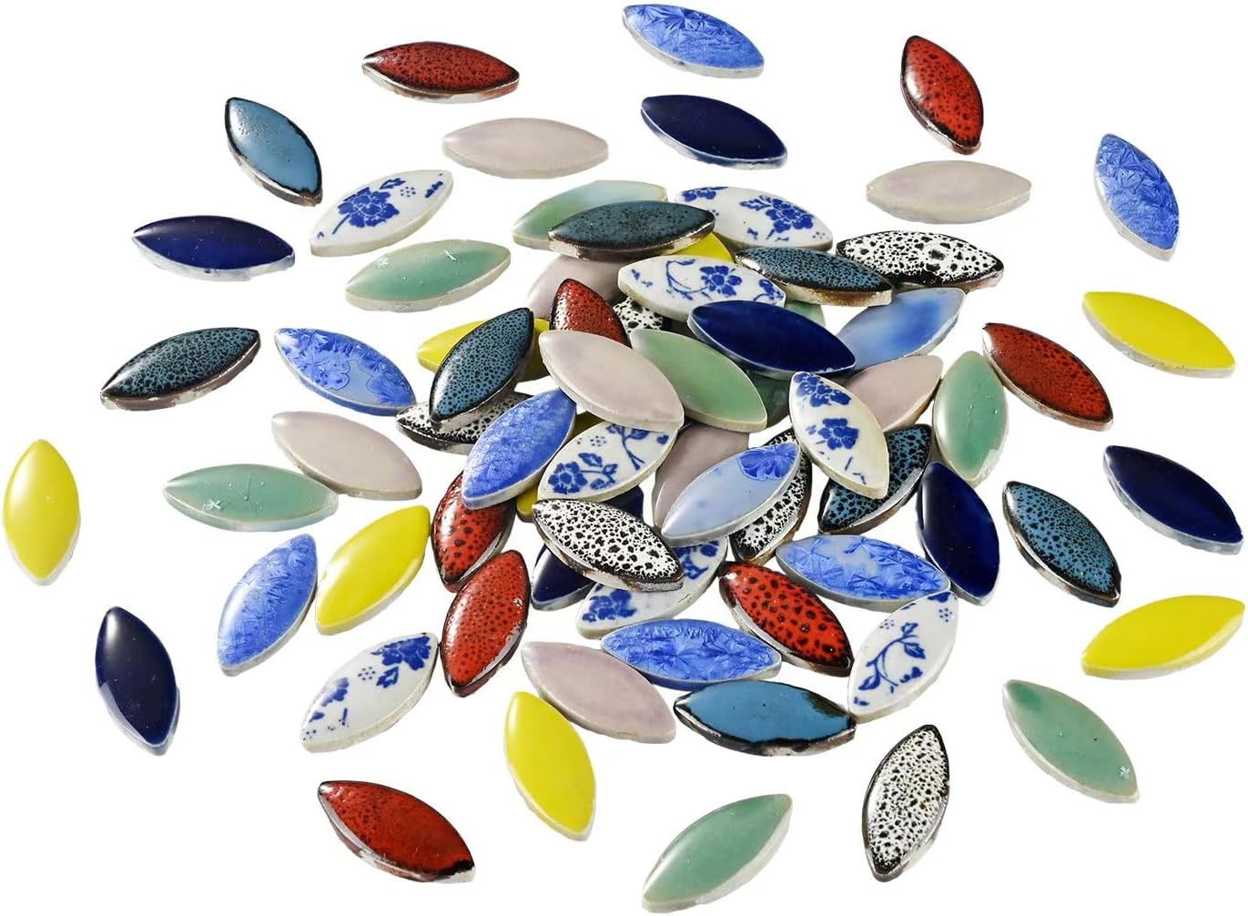 Blue Petal Ceramic Tiles Mosaic Tiles, Bulk Ceramic Mosaic Pieces Stepping Stone Crafts Making Supplies for Home Outdoor Floor Vase Tabletop Decoration - 70pcs