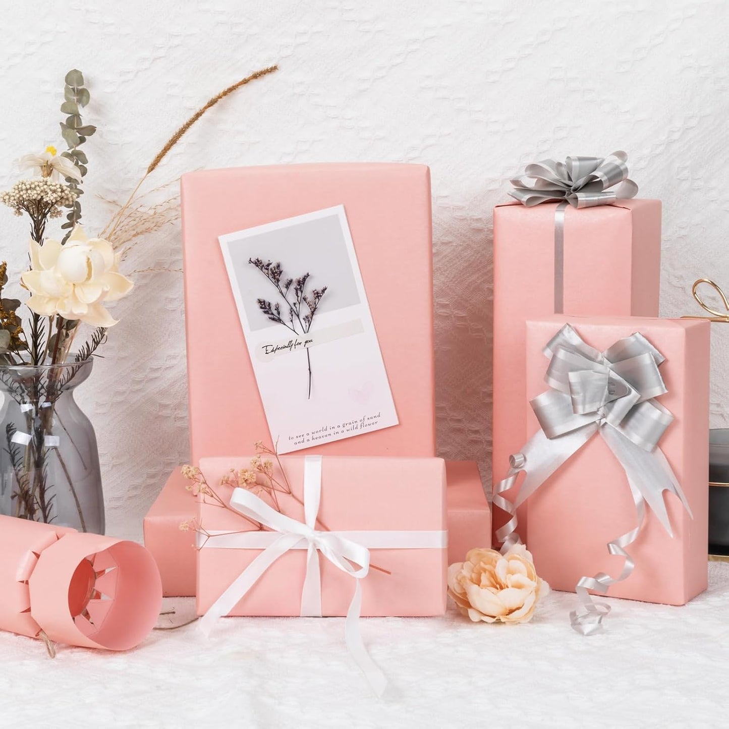 NESCCI Pink Matte Wrapping Paper,Solid Color Pearly-Lustre Paper-3 Roll,17 Inches X 32.8 Feet Per roll.Gift Wrapping Paper,Perfect for Wedding,Valentine's Day,Birthday, Christmas,Baby Shower.