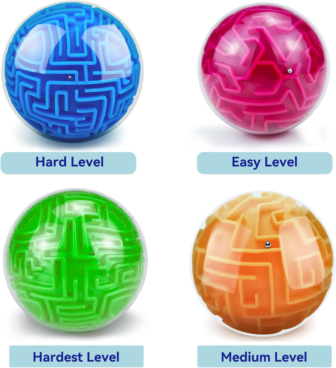 2 Pack 3D Maze Puzzle Ball - Brain Teaser Game, Gravity Memory Cube - Educational Toy Gifts for Students, Teens, Adults - Orange and Blue
