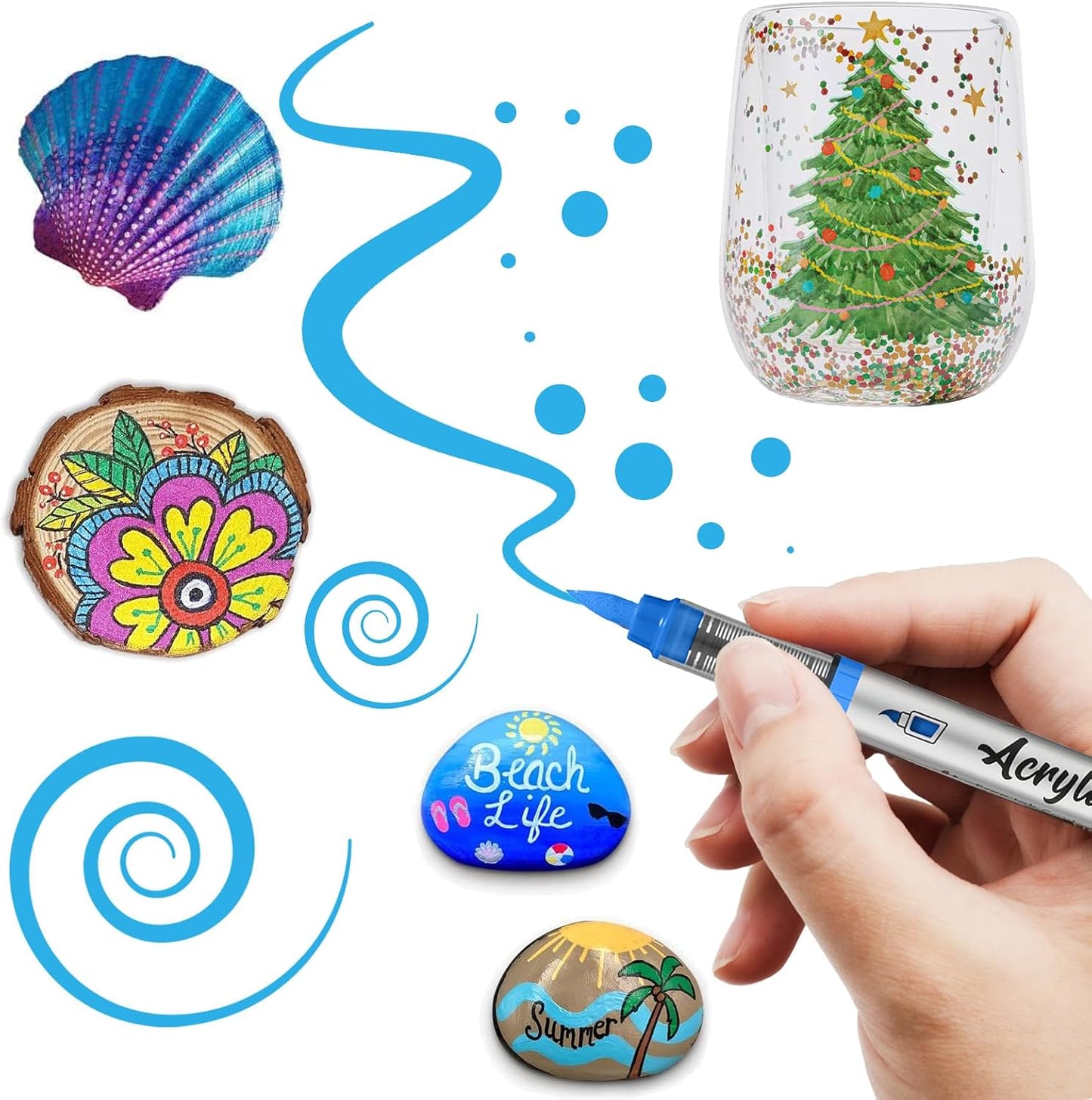 Mint Green Acrylic Paint Pens,12 Color Paint Pens Markers,Brush Tip Paint Pens for Rock Painting Wood Glass Ceramic Canvas Stone DIY Crafts Making Art Supplies