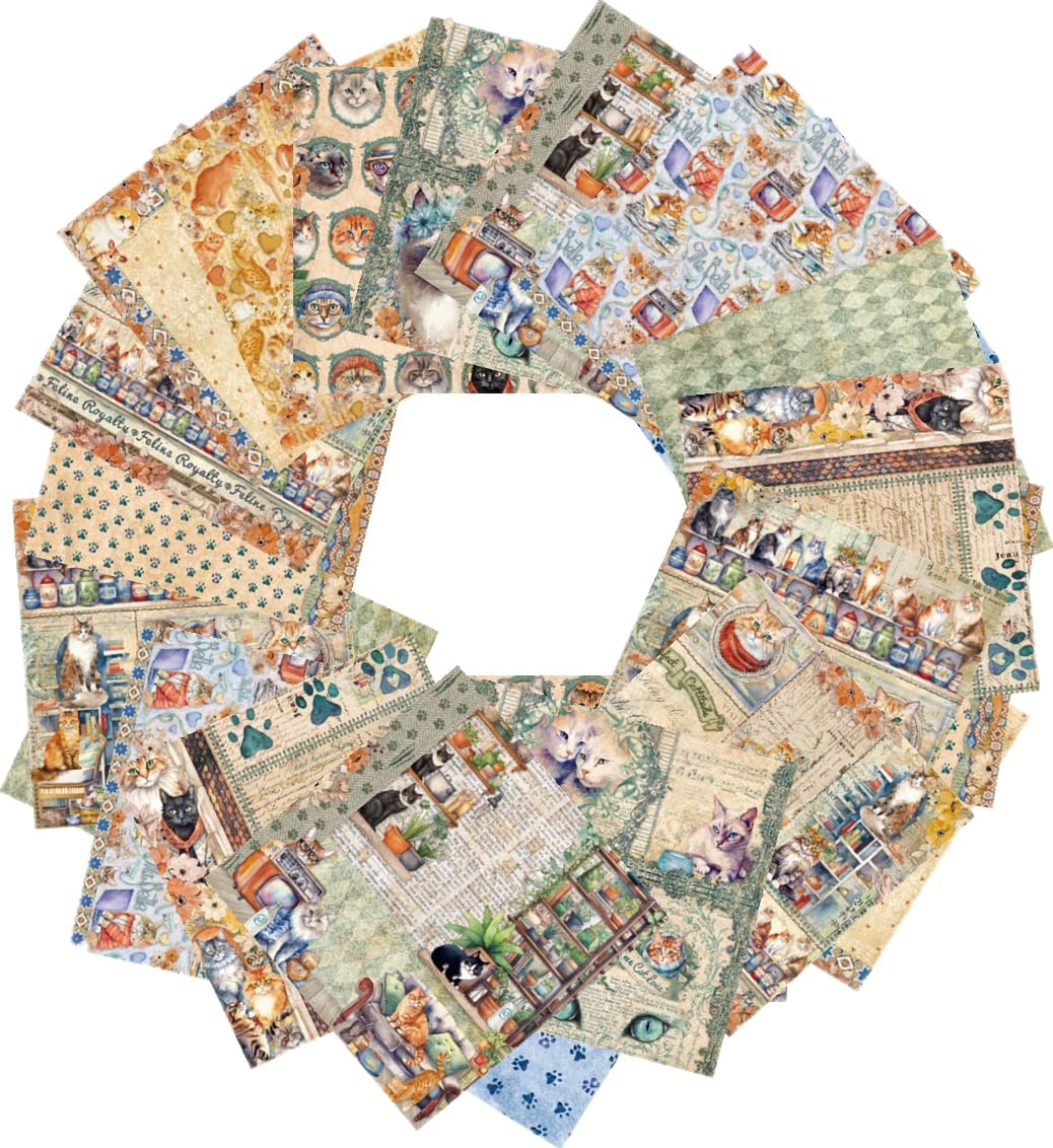 24 Sheets Kitten Decorative Scrapbooking Paper Pad 6x6 Craft Paper Single-Side Card Making Supplies for Junk Journal, Origami, Holiday Journaling