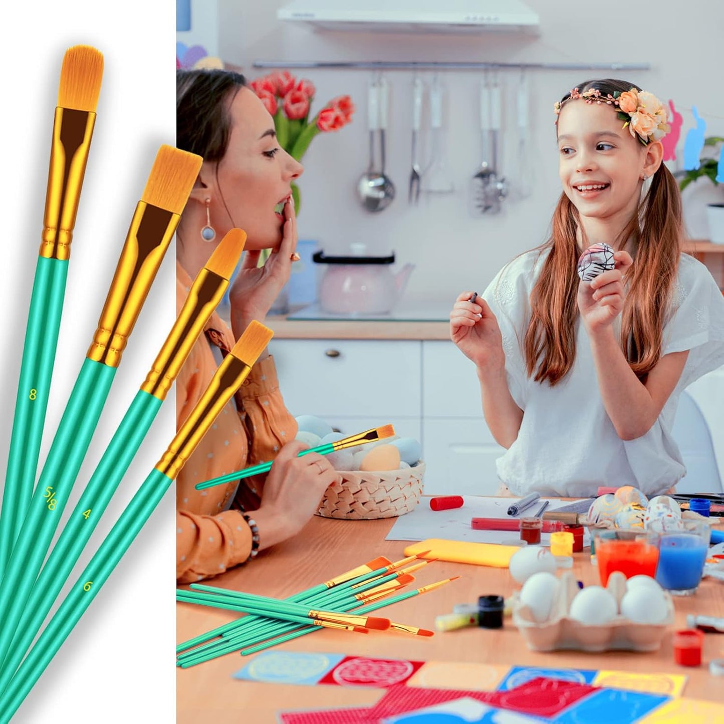 Paint Brushes Set, 30 Pcs Paint Brushes for Acrylic Painting, Oil Watercolor Acrylic Paint Brush, Artist Paintbrushes for Body Face Rock Canvas, Kids Adult Drawing Arts Crafts Supplies, Green