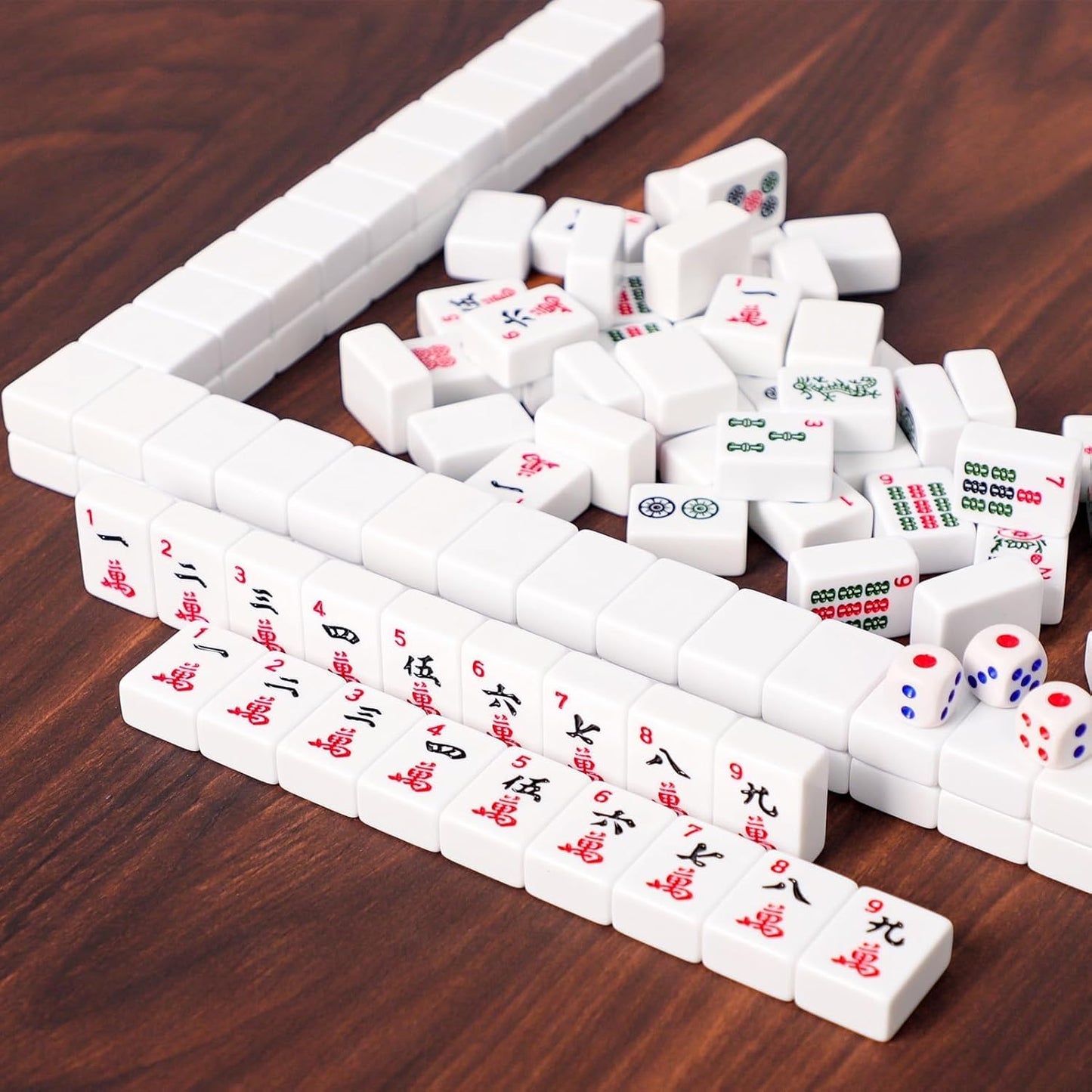 ZGME American Mahjong Set,166 White Tiles with Brown Rectangular Bag and Accessories,4 All-in-One Mahjong Racks with Pushers