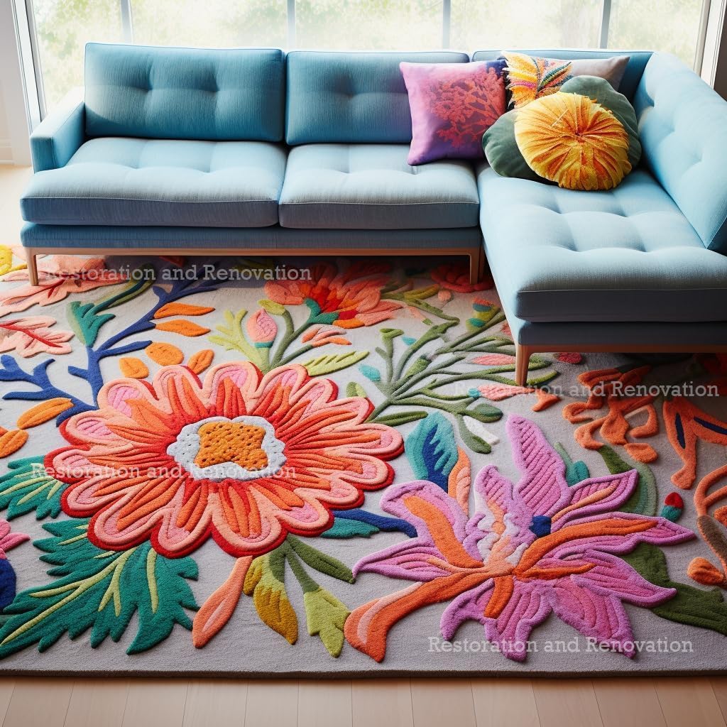 Handmade Wool Floral Area Rug for Living Room | Elegant Flower Garden Design, Soft, Thick and Durable | Bedroom, Dining Room & Home Decor Carpet (9' x 13', Floral I)