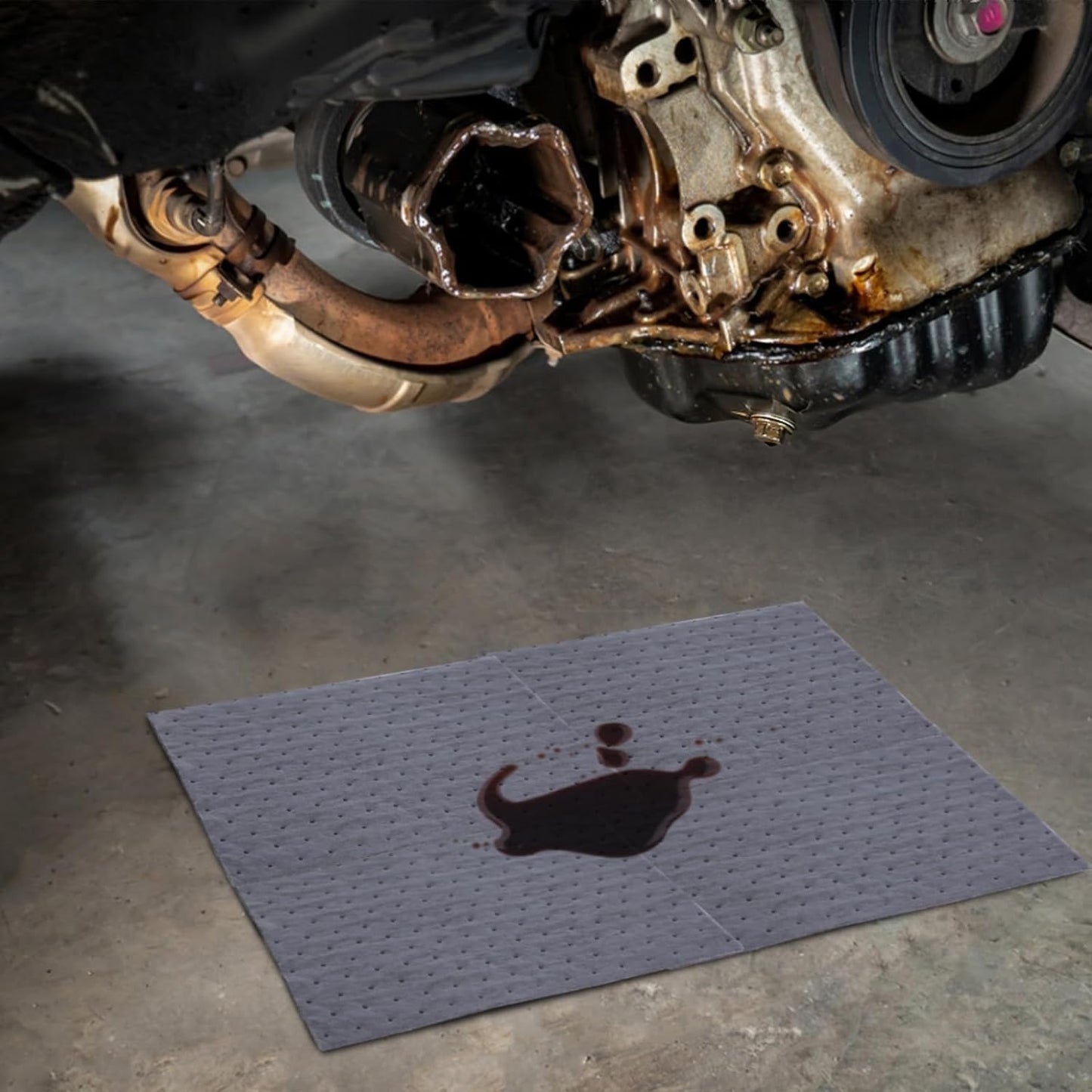 100 PCS Oil Absorbent Pads - 13"x10" Super Oil Spill Mats for Garage, Workshop & Kitchen - Soaks Up Oil, Grease, Coolant Fast - Reusable & Tear-Resistant (Gray)