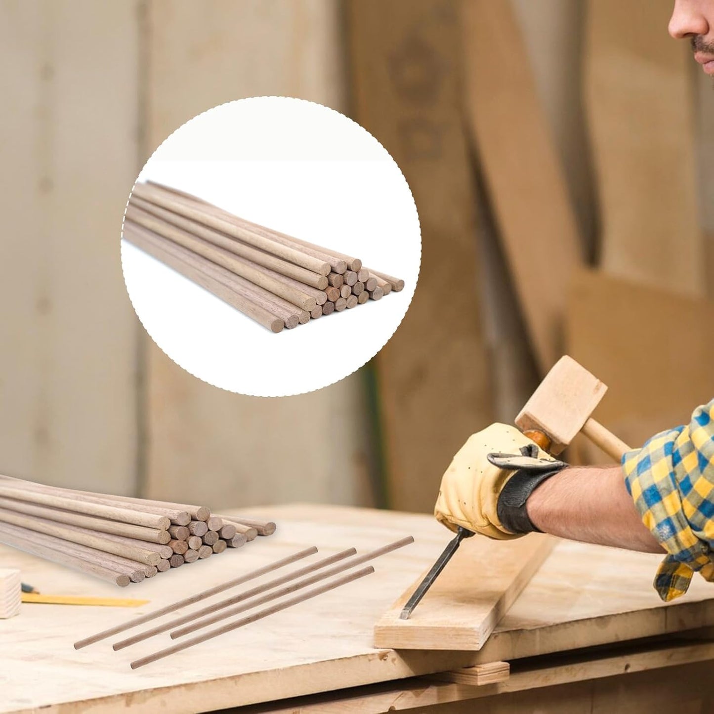 24pcs Wooden Dowel Rods, 3/8 X 12 Inch Long Walnut Dowel Rod Wooden Sticks for Crafts, Round Wood Filler Sticks, Unfinished Wood Dowels for Woodworking Building Material Window Cake Support