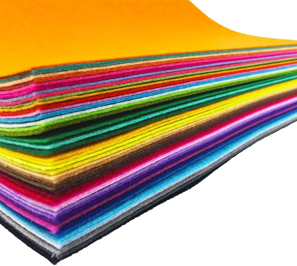 flic-flac 48PCS 8 x 8 inches (20 x 20cm) Assorted Color Felt Fabric Sheets Patchwork Sewing DIY Craft 1mm Thick … (20cm * 20cm, 48pcs)