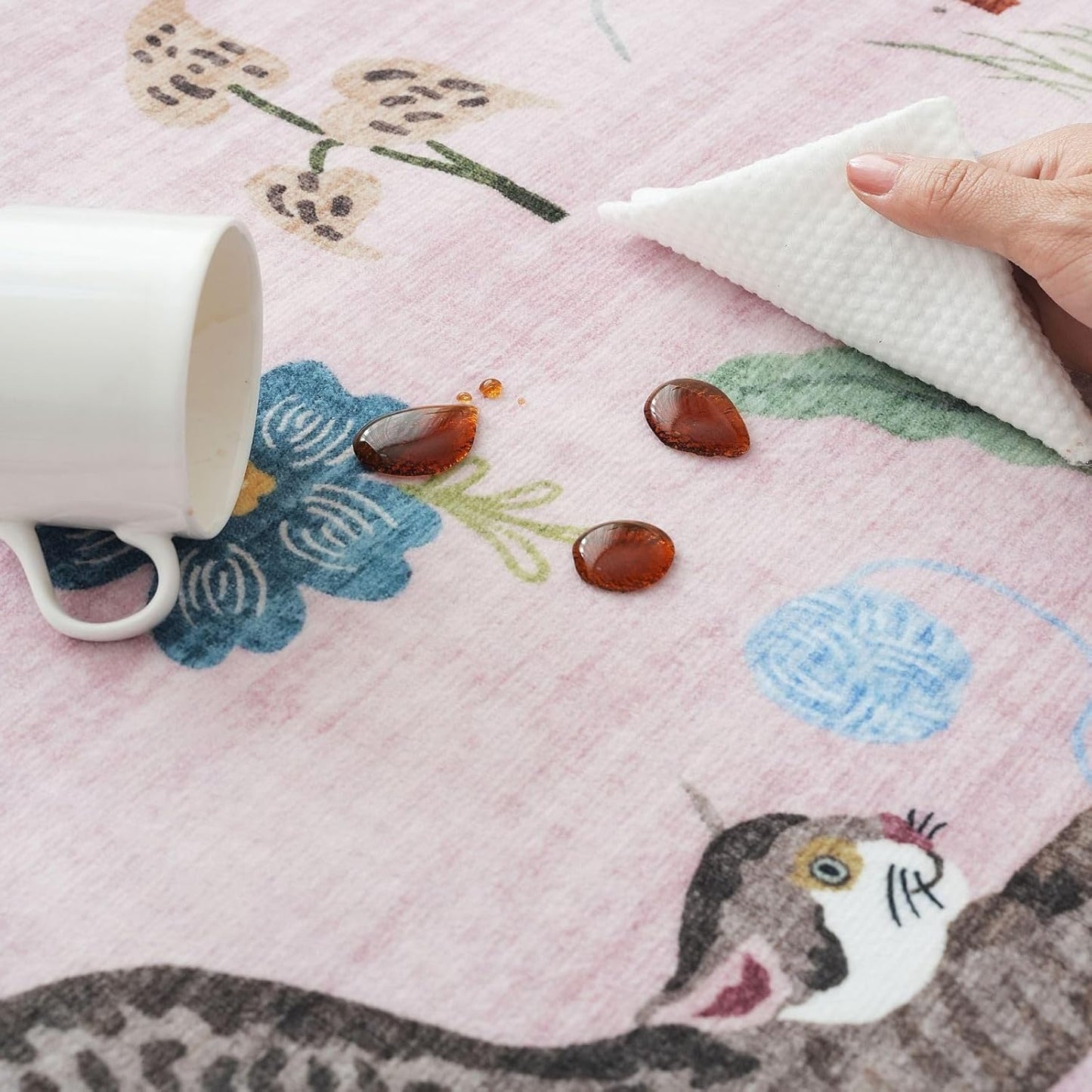 Rugcomf Runner Rug for Kitchen Non Slip 2'6''x8' Washable Rugs with Rubber Backing Soft Floral Animal Cat Carpet Runner for Kitchen Laundry Bedroom Bathroom, Pink