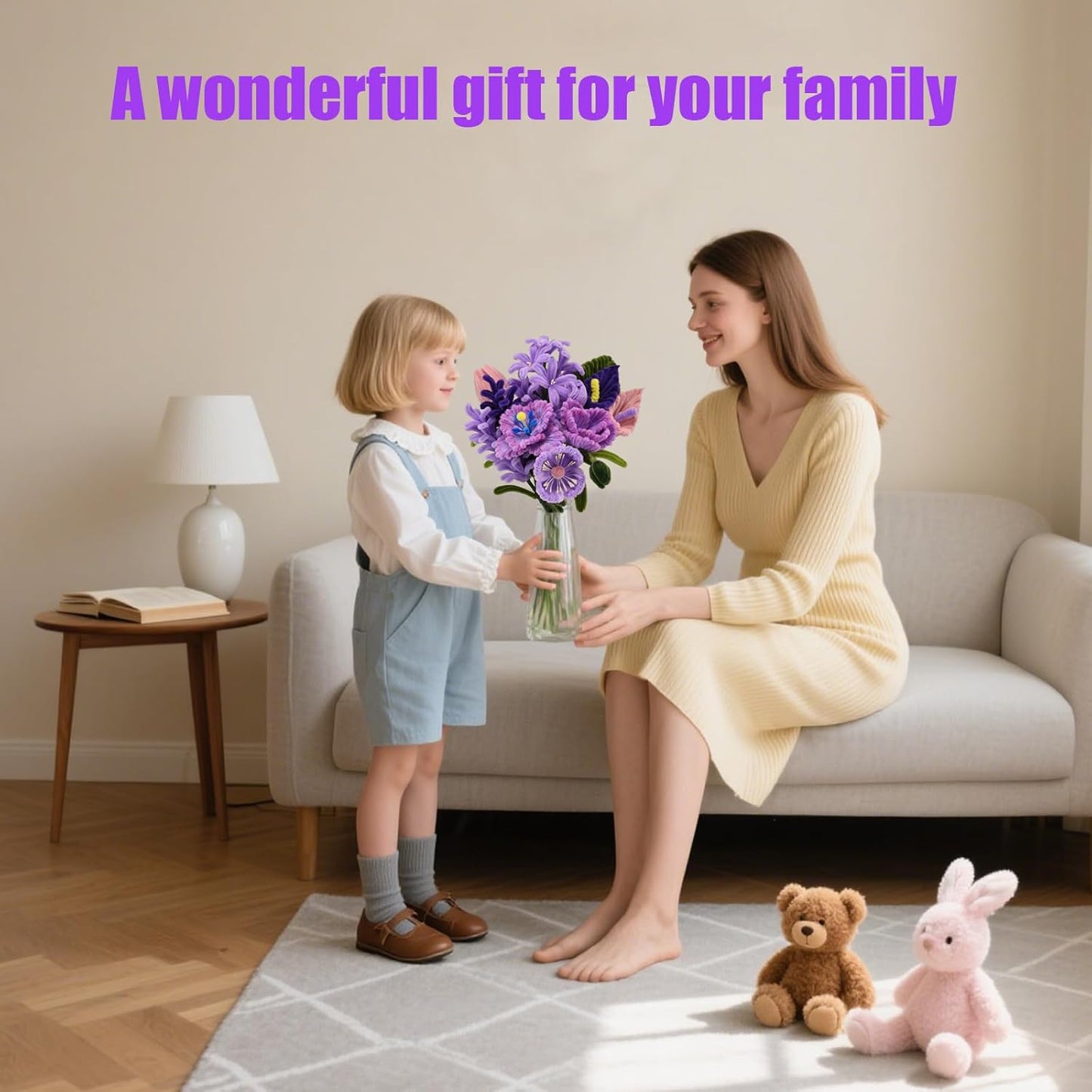 LansinLife 400 Pcs Pipe Cleaners Craft Set, 4 Assorted Pipe Cleaners Bulk, Chenille Stems for DIY Flower Making Kit with Floral Stems, Gardening Tape, Stamen, Ribbon for DIY Bouquet Gift (Purple)