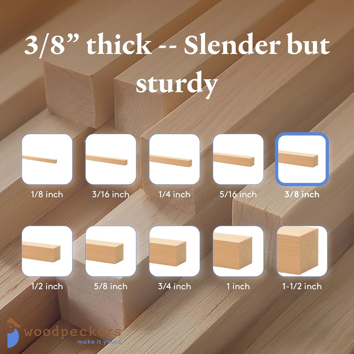 DIY Wooden Square Dowel Rod 3/8-inch x 48 Pack of 10 Hobby Wood Sticks for Crafts, Wood Trim & Architecture Model Making, by Woodpeckers