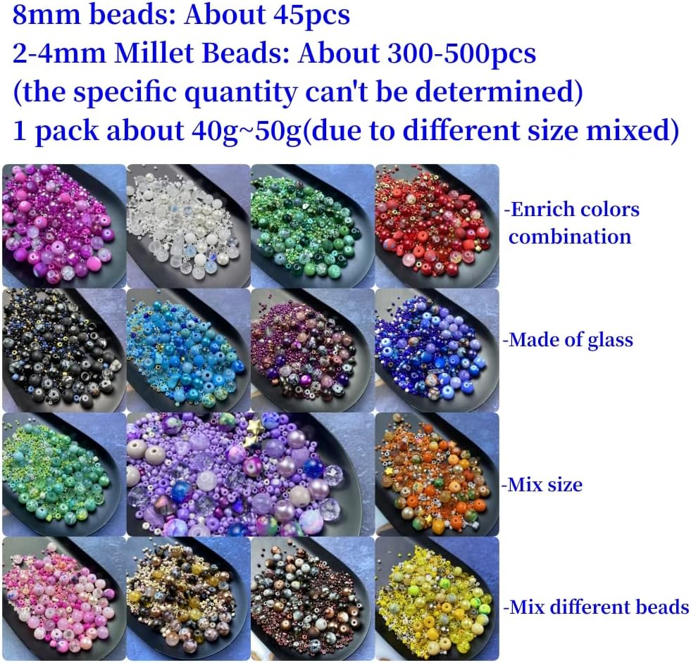 Assorted Glass Resin Beads Multi Size Colors Smooth Cracked Gravel Millet Spacer Beads for Bracelets Necklace Earring DIY Jewelry Making Craft(Light Green Series)
