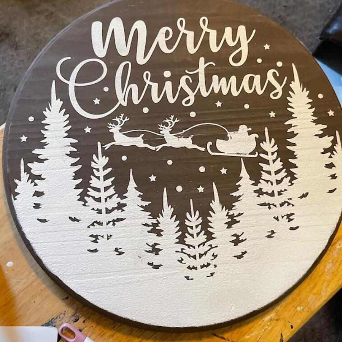 Christmas Stencils for Painting on Wood 12” Merry Christmas Stencil Holiday Stencils Drawing Templates for Door Hanger Porch Wreath Decor