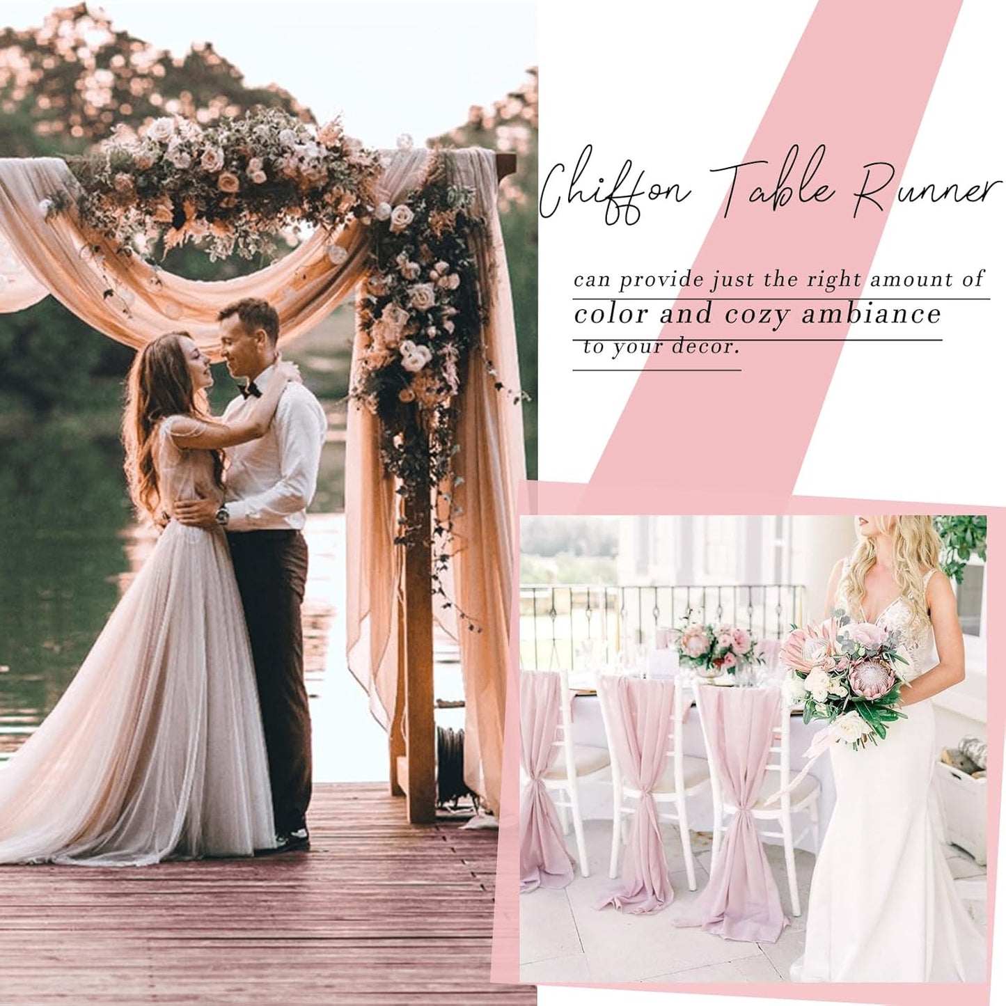 2 Packs 10ft Dusty Rose Chiffon Table Runner 30 x 120 Inches Sheer Romantic Table Runner for Boho Wedding Birthday Party Bridal Baby Shower Decoration