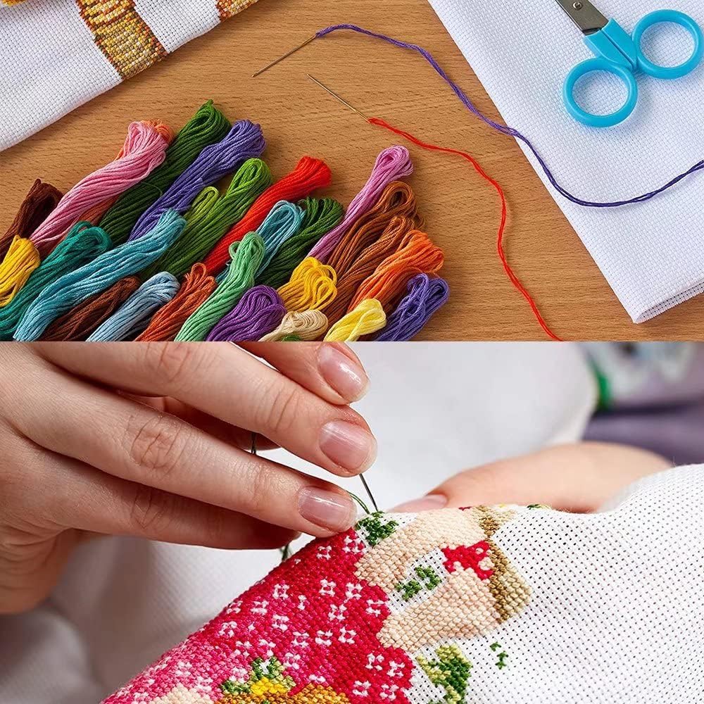 CROSSDECOR Stamped Cross Stitch Kits Beginners Full Range of Crossstitching Preprinted Pattern for Kids or Adults, DIY Needlepoint Embroidery Craft 11CT 3 Strands-9.5×13.8 inch,Elegant Lady