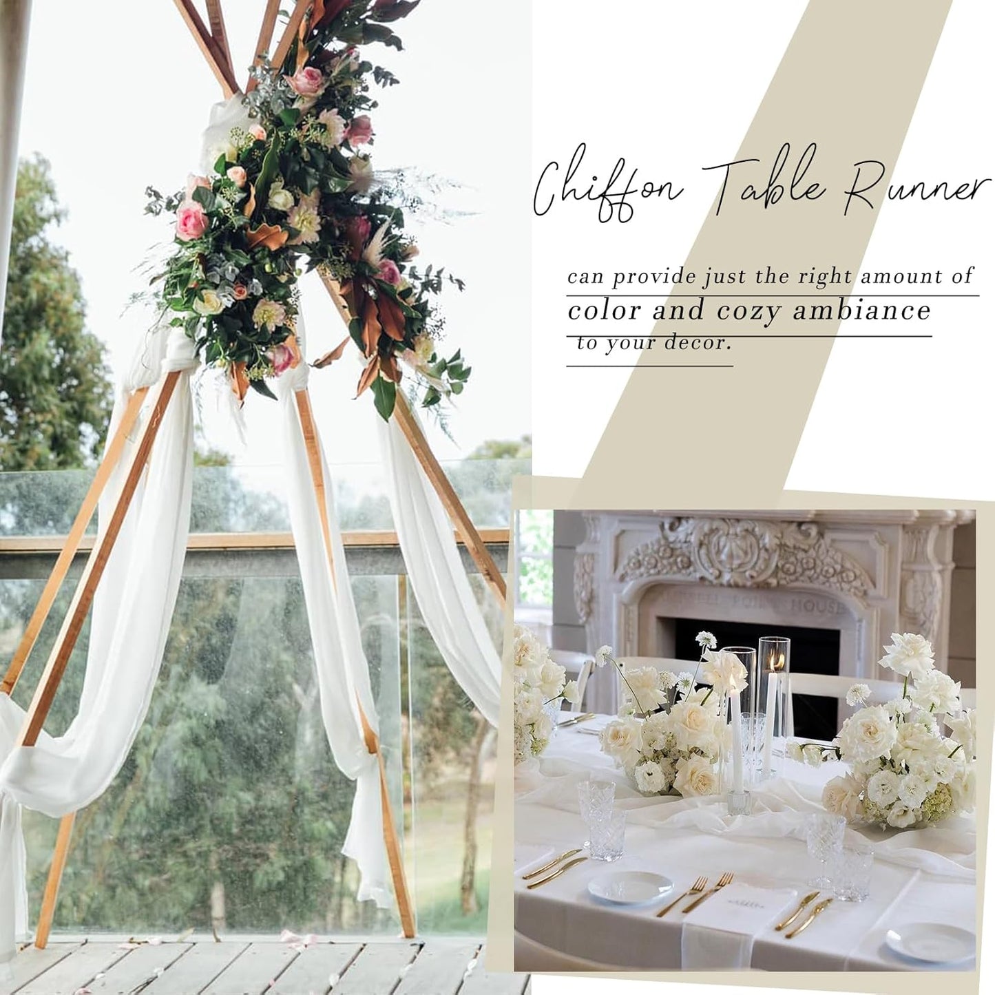 2 Packs 10ft White Chiffon Table Runner 30 x 120 Inches Romantic Sheer Table Runners for Wedding Party Bridal Baby Shower Birthday Holiday Decorations