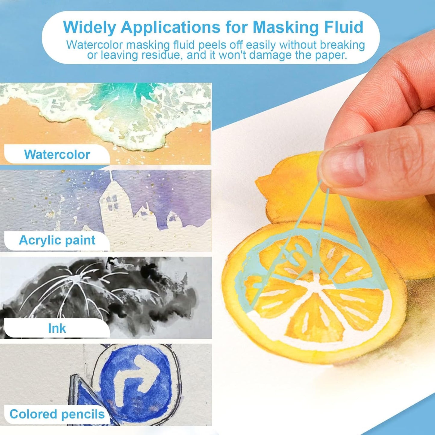 120ml Blue Masking Fluid for Watercolor Painting,Quick-Drying and Easy to Tear,No Residue,Suitable for Watercolor Painting to Prevent Accidental Staining,and Liquid Masking for Art Projects