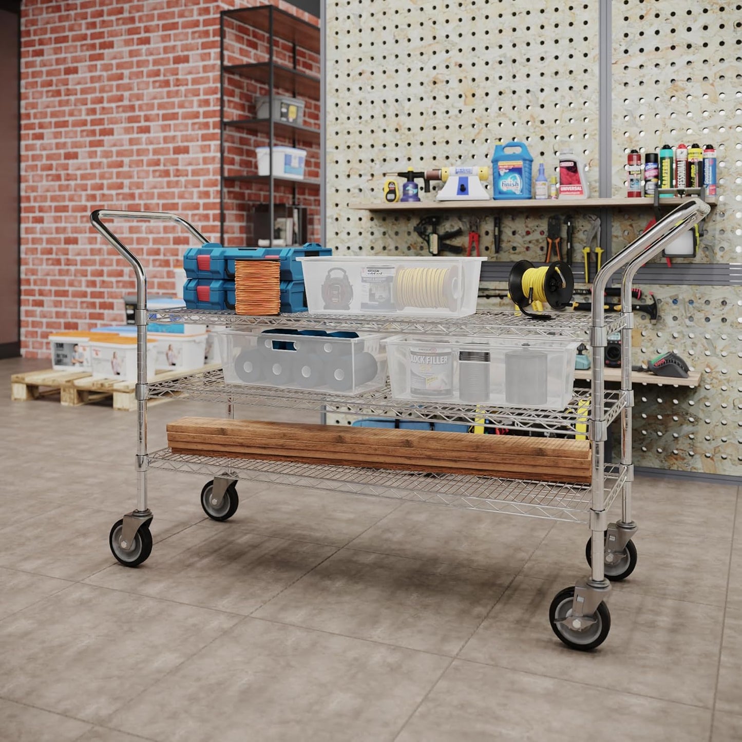 18" W x 48" L x 36" H Chrome Heavy Duty Utility Cart | 3-Tier | NSF Commercial Storage Rack Mobile Unit | Storage and Mobility Solution for Your Business