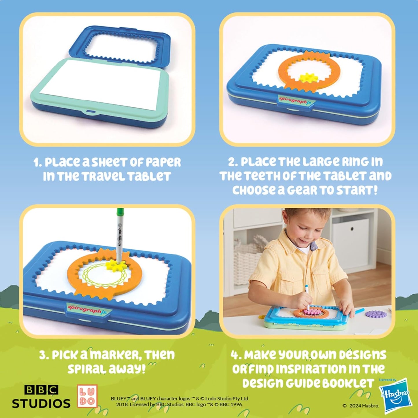 Spirograph Jr Bluey Toys - Toddler Arts and Crafts, Drawing Art Kit, Toddler Activities, Bluey Stickers, Drawing Pad, Jumbo Gears, Washable Markers, Unleash Your Child Inner Artist, Ages 3+