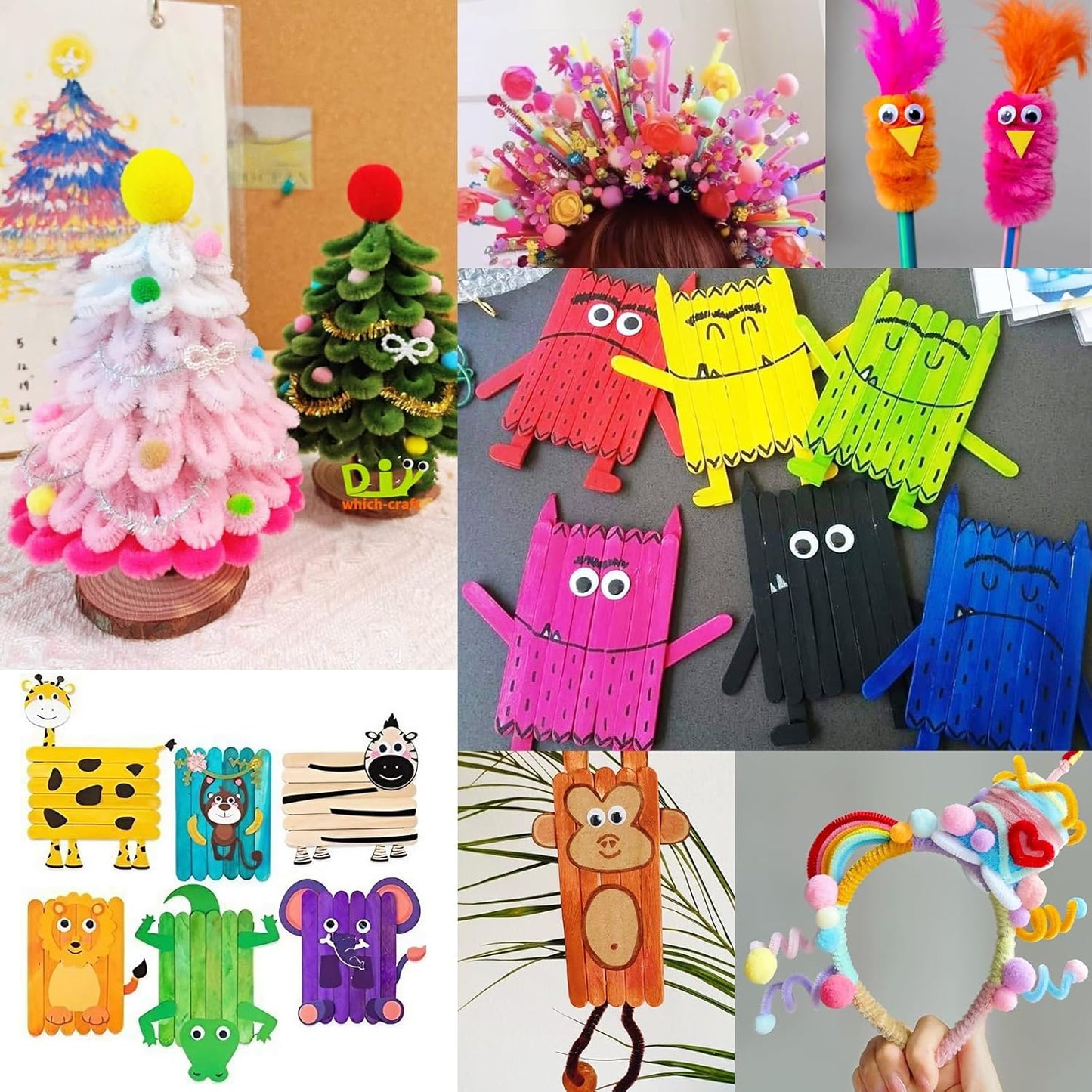 FUNZBO 2000Pcs+ Arts & Crafts Supplies Kits for Kids, DIY Craft Supplies for Toddlers Art Supply Tools Set Include Pipe Cleaners,Pom Poms and Feather, Crafts Birthday Gifts for Kid Girls Ages 4-8-12