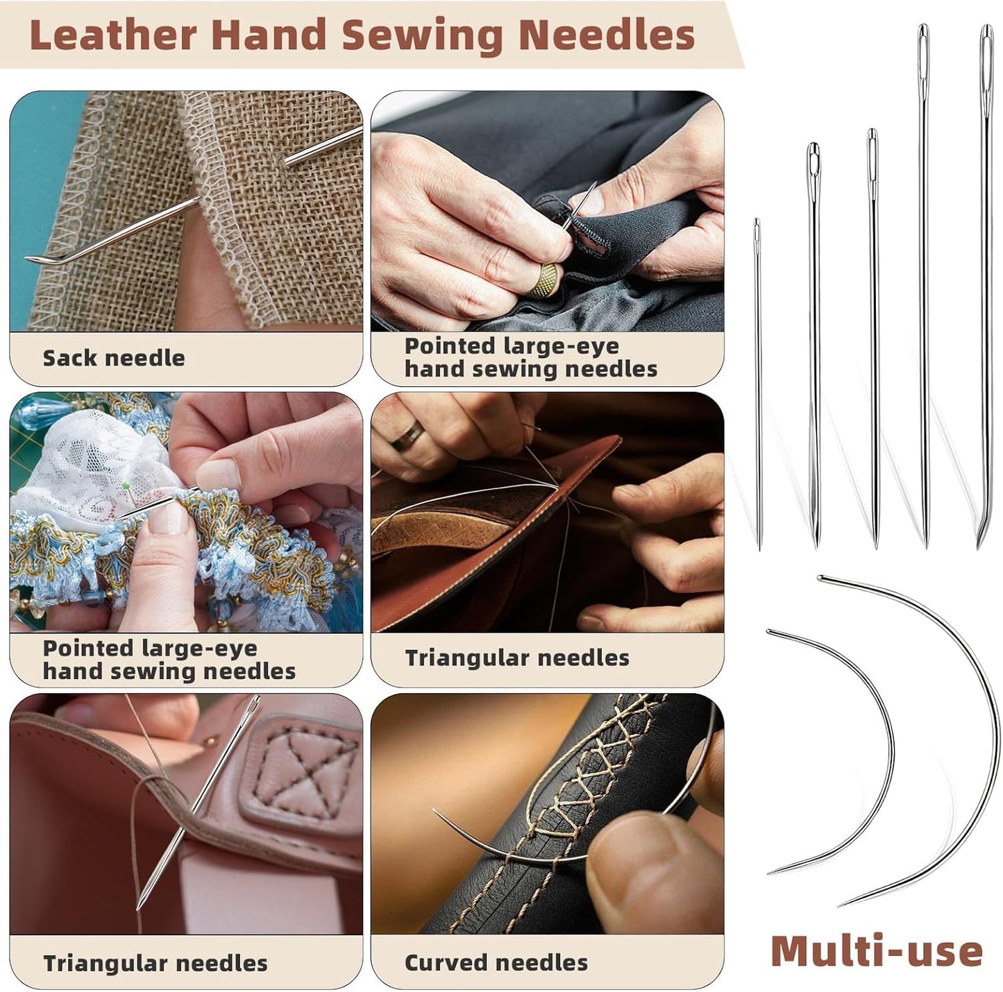 Ftyiwu Waxed Thread, Upholstery Needle and Thread 32 Yards with 7PCS Hand Sewing Needles for Home Upholstery Carpet Canvas Repair Leather Sewing (Black)