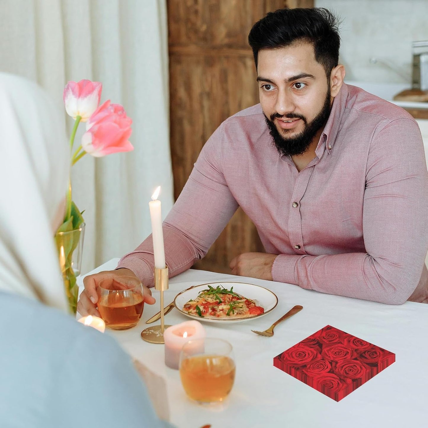 Paper Napkins 80 Pack 2 Ply Floral Beverage Luncheon Dinner Paper Napkins Rose Flower Print Disposable Napkins for Wedding Anniversary Celebrations, 6.5X6.5 Inches Folded