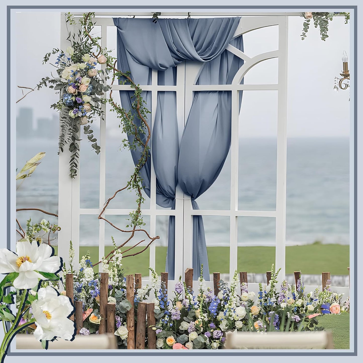 Horbaunal Dusty Blue Chiffon Fabric by The Yard, 1 Yard Continuous Sheer Fabric 59" Wide Soft Draping Fabric for Wedding Arch Draping Party Backdrop DIY Sewing
