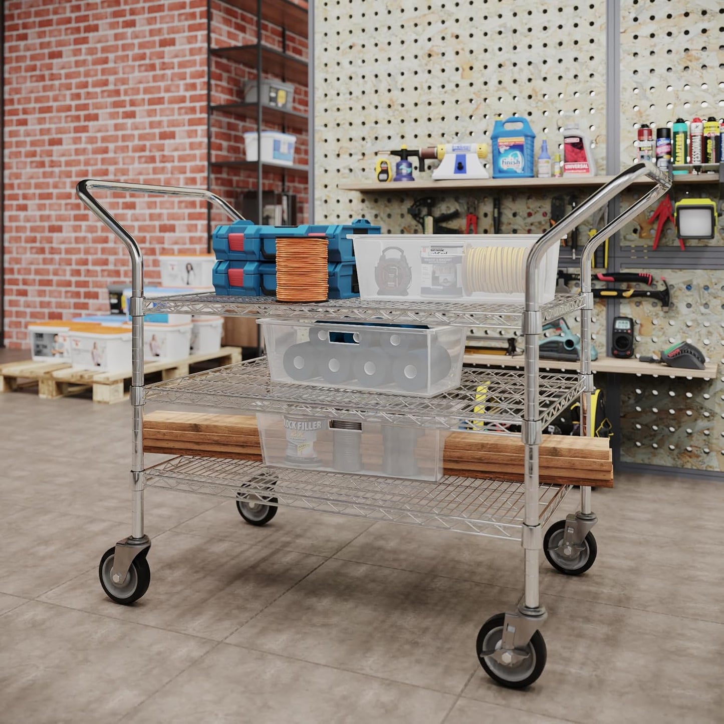 24" W x 36" L x 36" H Chrome Heavy Duty Utility Cart | 3-Tier | NSF Commercial Storage Rack Mobile Unit | Storage and Mobility Solution for Your Business