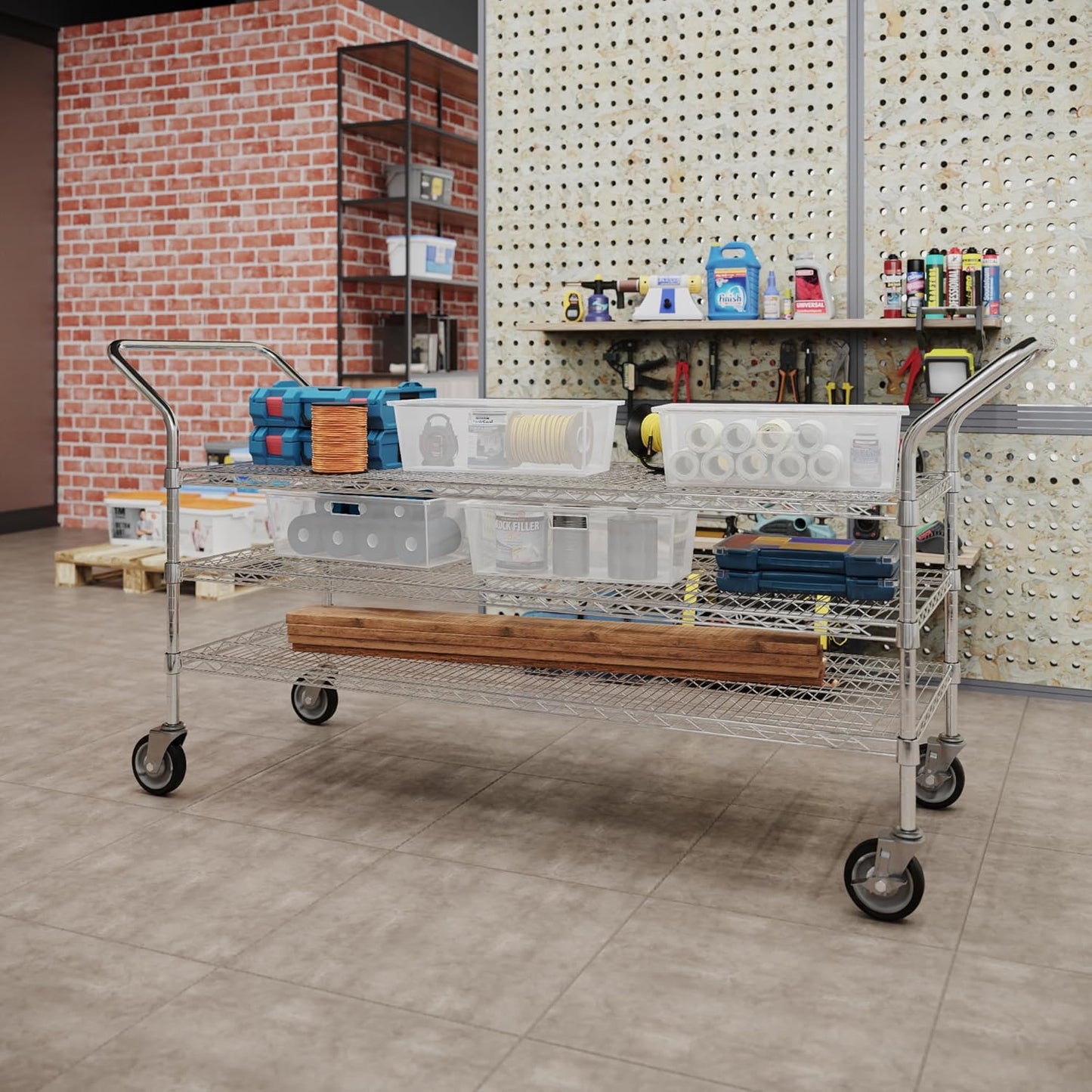 24" W x 60" L x 36" H Chrome Heavy Duty Utility Cart | 3-Tier | NSF Commercial Storage Rack Mobile Unit | Storage and Mobility Solution for Your Business