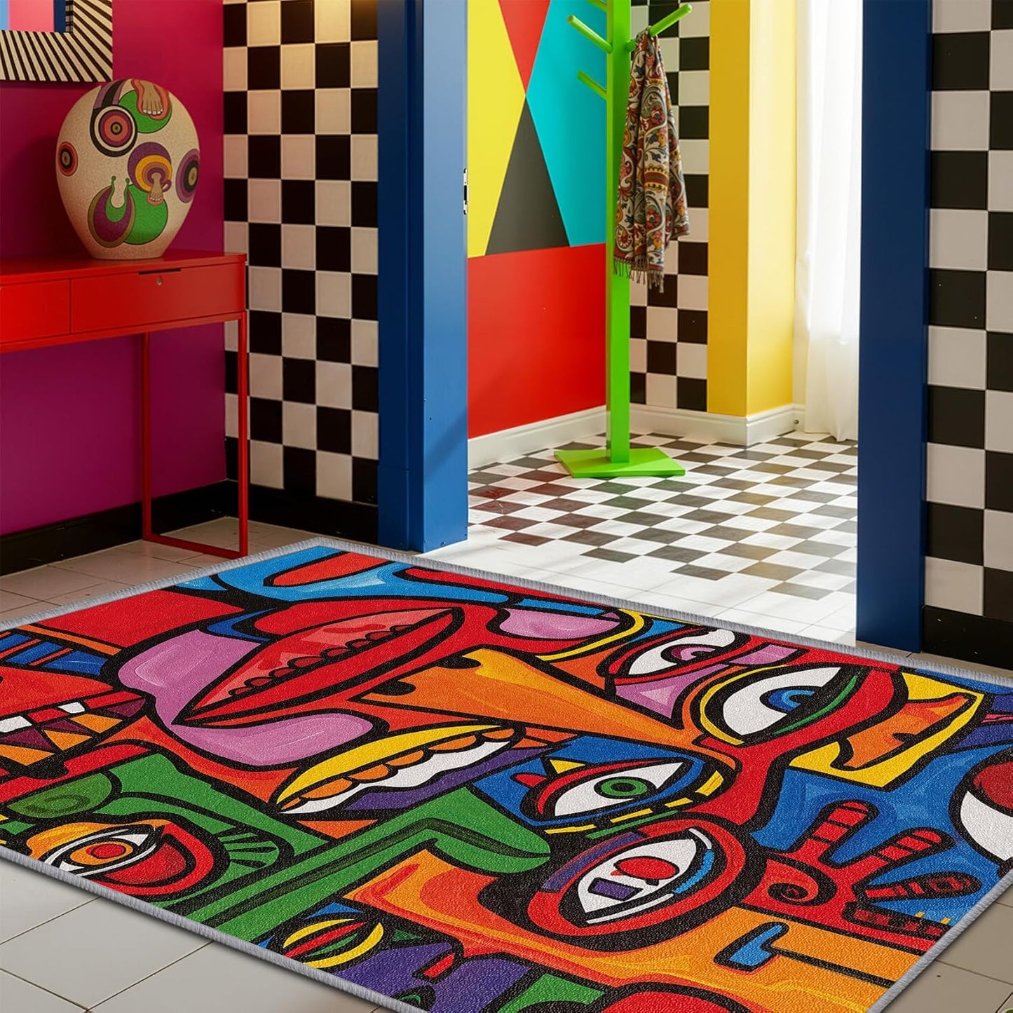 Abstract Rugs for Bedroom - 6x9 Rug - Abstract Rug - Colorful Graffiti Area Rug - Modern Geometric Pop Art Rugs - Multicolor Artistic Carpet - Home Decor