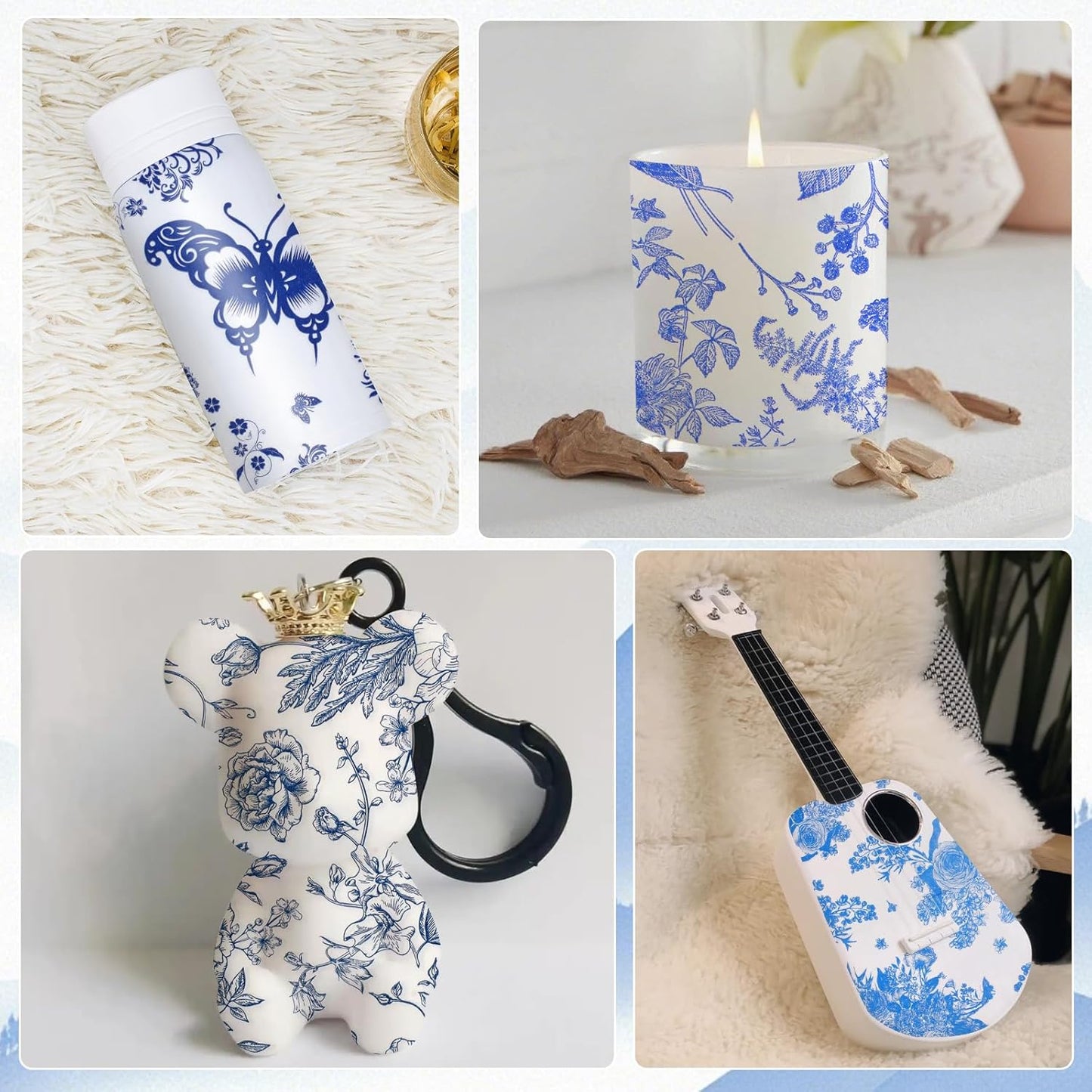 40 Pack 10 Styles Decoupage Paper Napkins, Assorted Blue and White Floral Decorative Decoupage Cocktail Napkins for Birthday Tea Party Wedding Dinner Kitchen Bathroom