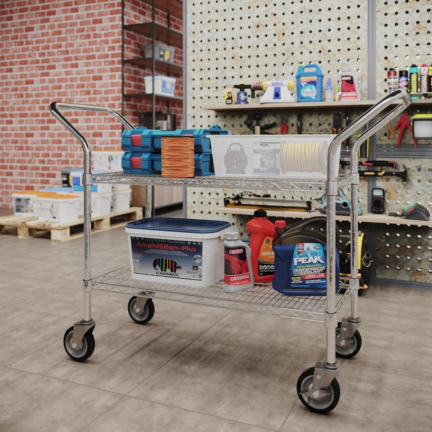 18" W x 36" L x 36" H Chrome Heavy Duty Utility Cart | 2-Tier | NSF Commercial Storage Rack Mobile Unit | Storage and Mobility Solution for Your Business