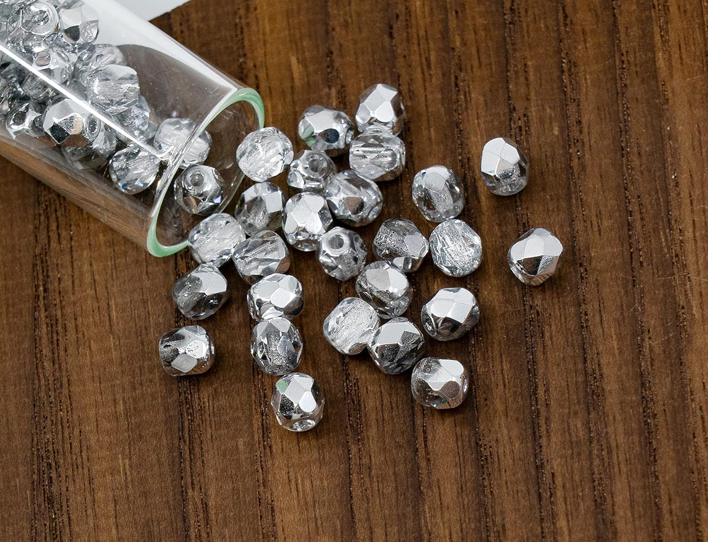 1.76oz Faceted Fire Polished Round Glass Beads 4mm (0.16in), Czech Republic Bohemian Glass Transparent Mix