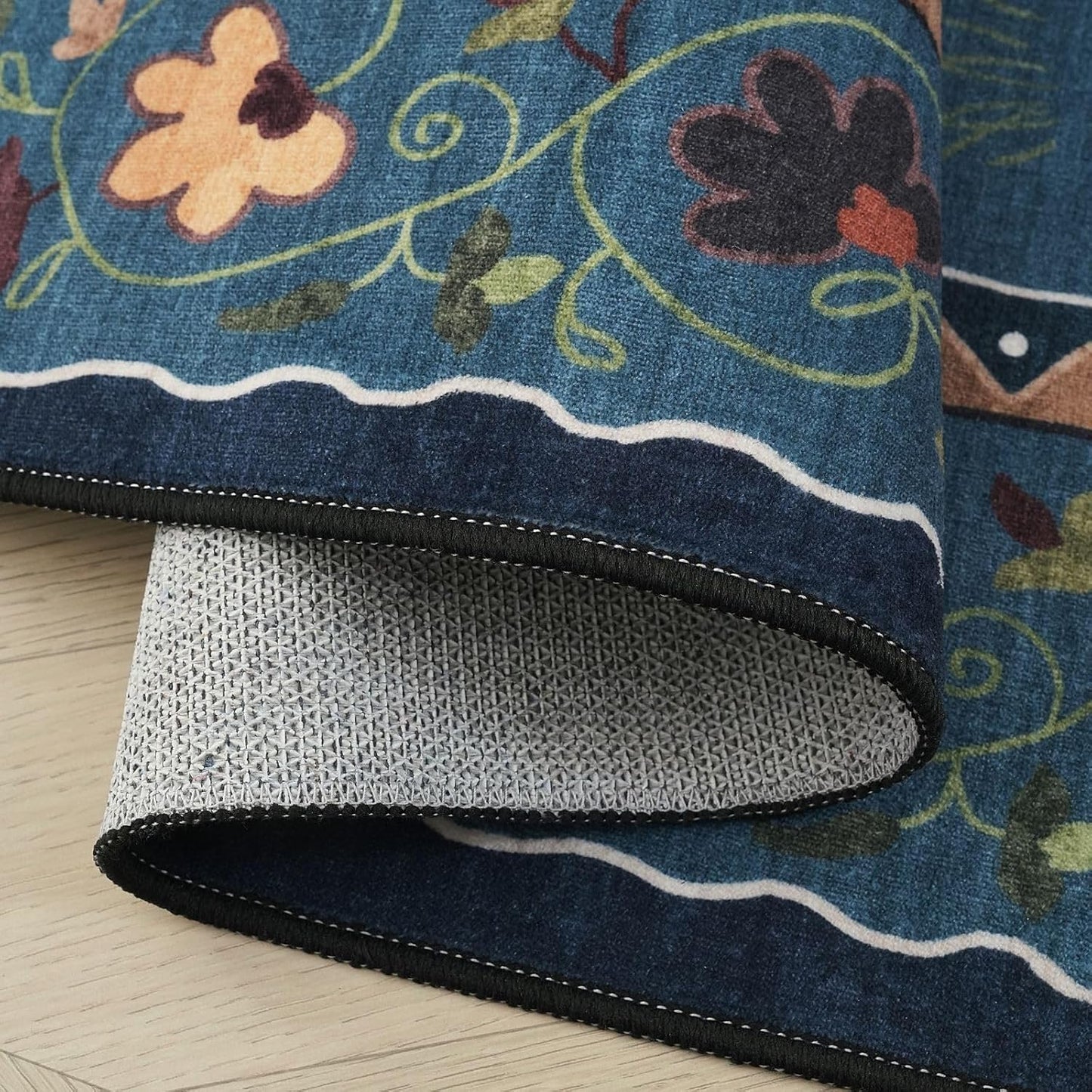 Rugcomf Living Room Rug 5x7 Rug Machine Washable Boho Area Rug Non Slip Floral Animal Cat Vintage Low Pile Large Rugs for Living Room Bedroom Farmhouse Dining Room Kids Playroom, Pearl Gentian Blue