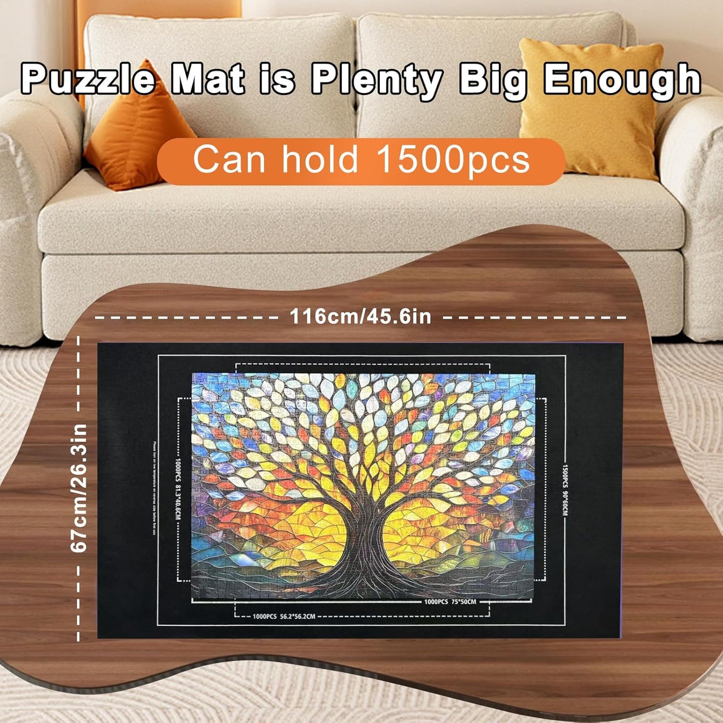 Napzy Puzzle Mat Rollup for Jigsaw Puzzles Storage Matt Roll Up Puzzle Board Saver with 8 Sorting Trays 1 Drawstring Bag Puzzle Table for Up to 1500 PCS