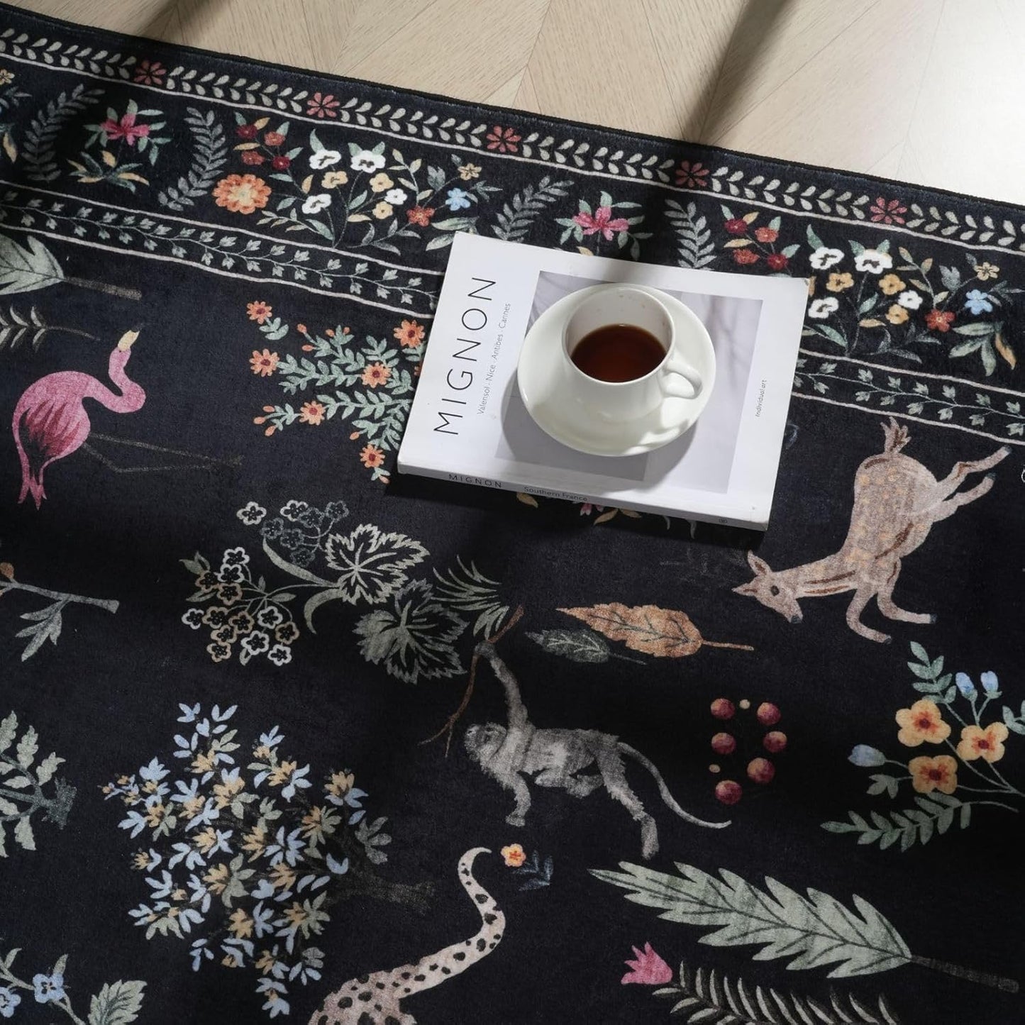 Rugcomf Runner Rug for Kitchen Rug Non Slip 2'x6' Washable Rugs with Rubber Backing Soft Floral Animal Carpet Runner for Kitchen, Laundry, Bedroom, Bathroom (Black)