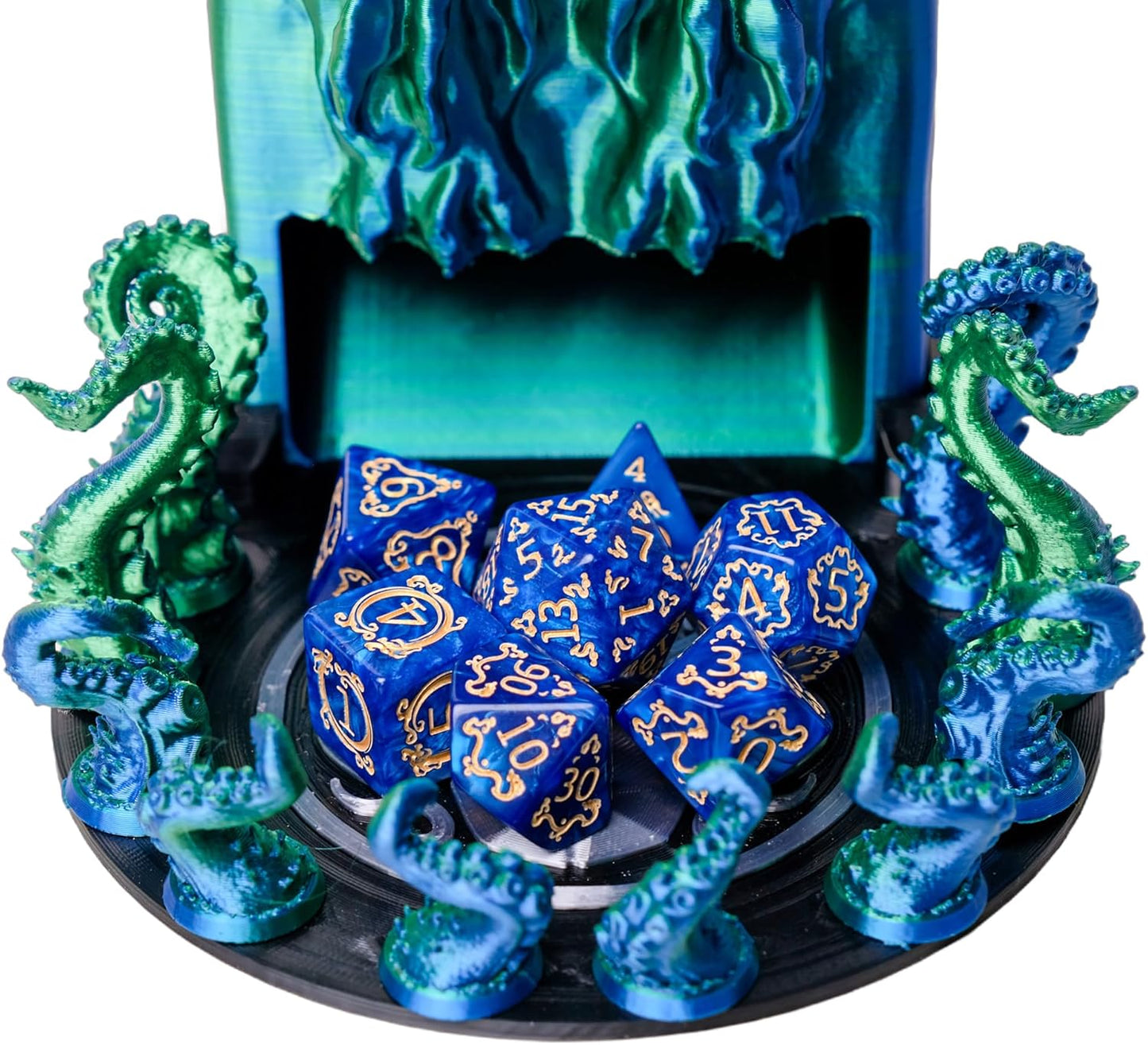 3D BEST-Q Cthulhu DND D&D Dice Tower,3D Printed Compatible with Dungeons and Dragons, 28mm Miniature Wargaming, Tabletop RPGs, Wargame Scenery, Endless Deep Sea Series (Blue&Green)
