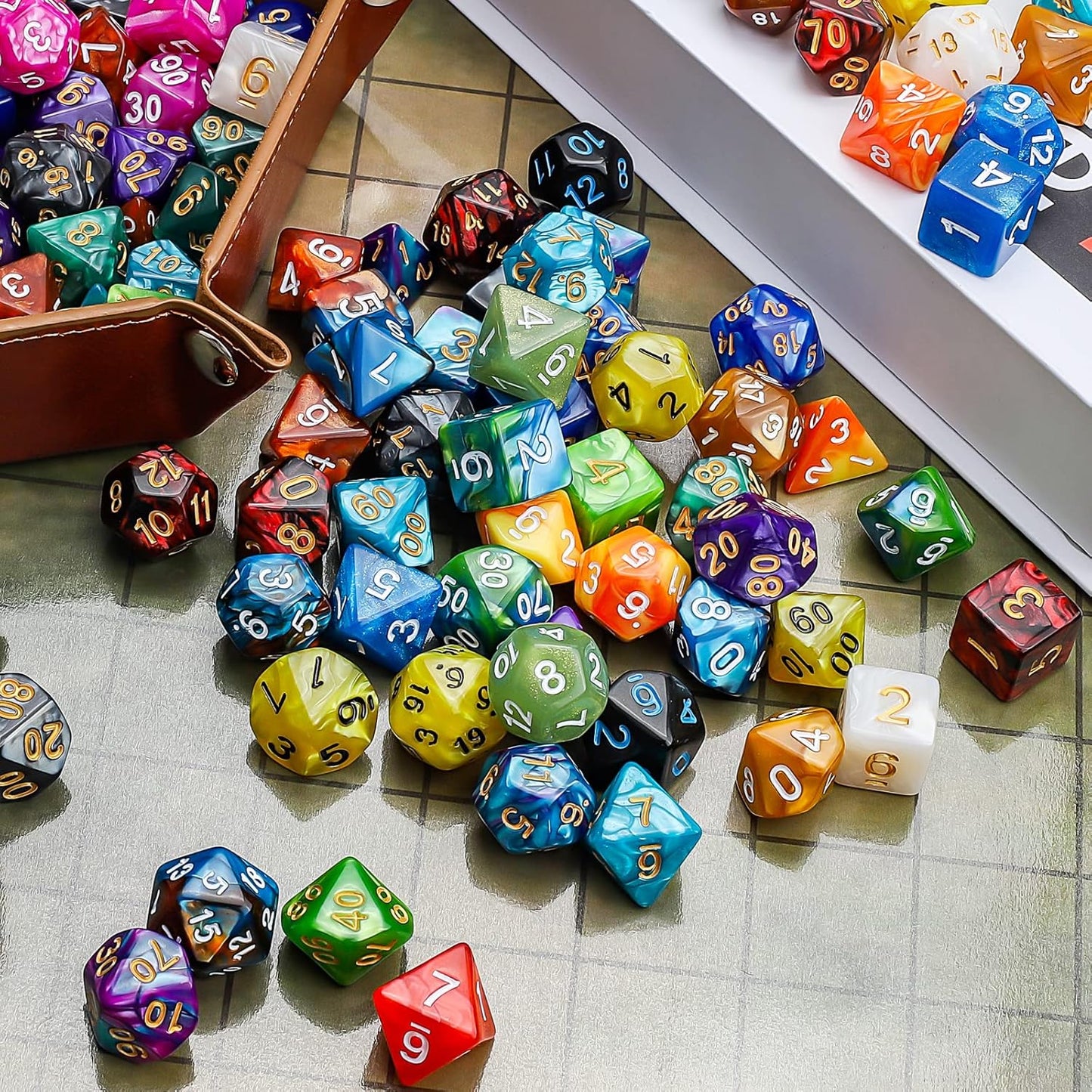 CiaraQ Polyhedral Dice Set with a Big Black Drawstring Pouch, 10 Complete Dice Sets(70 Pieces) of D4 D6 D8 D10 D% D12 D20 Compatible with Dungeons and Dragons DND RPG MTG Table Games